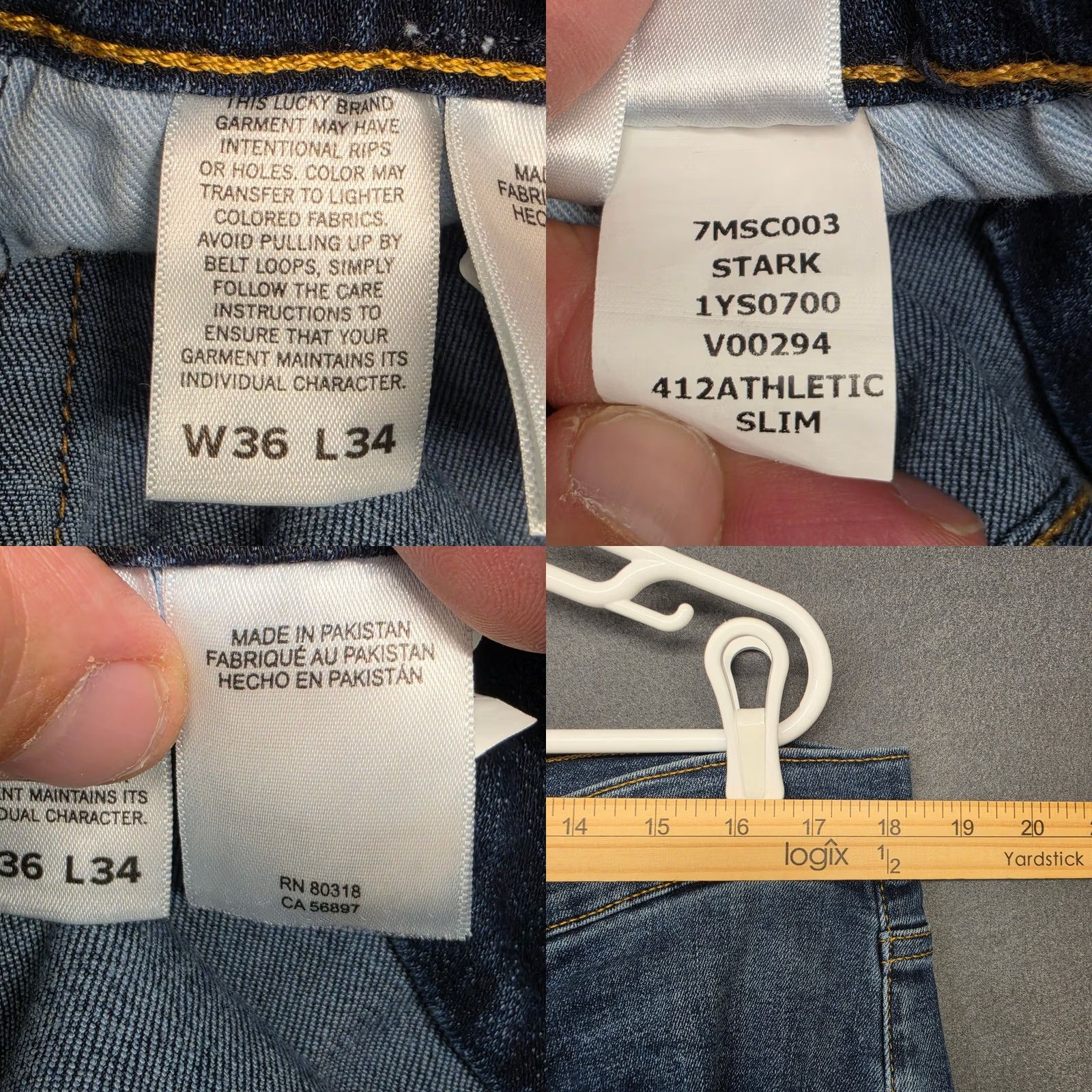 Lucky Brand Lucky Brand Jeans 412 Athletic Slim Mens 36x34 Blue Stretch Denim 5-Pocket Regular Waist Zip Green? Size US 36 / EU 52 - 8 Thumbnail