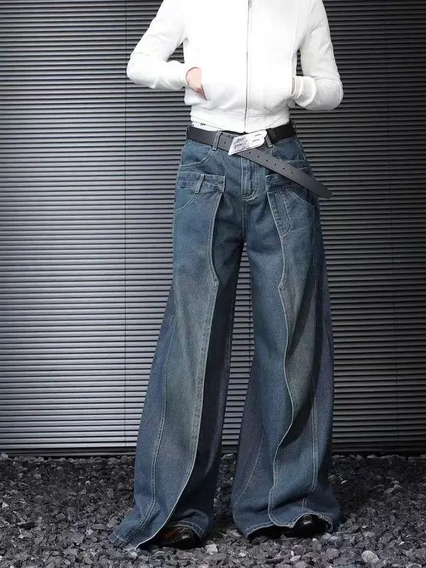 Japanese Brand VIBE Niche deconstructed patchwork baggy straight jeans Size US 32 / EU 48 - 2 Thumbnail