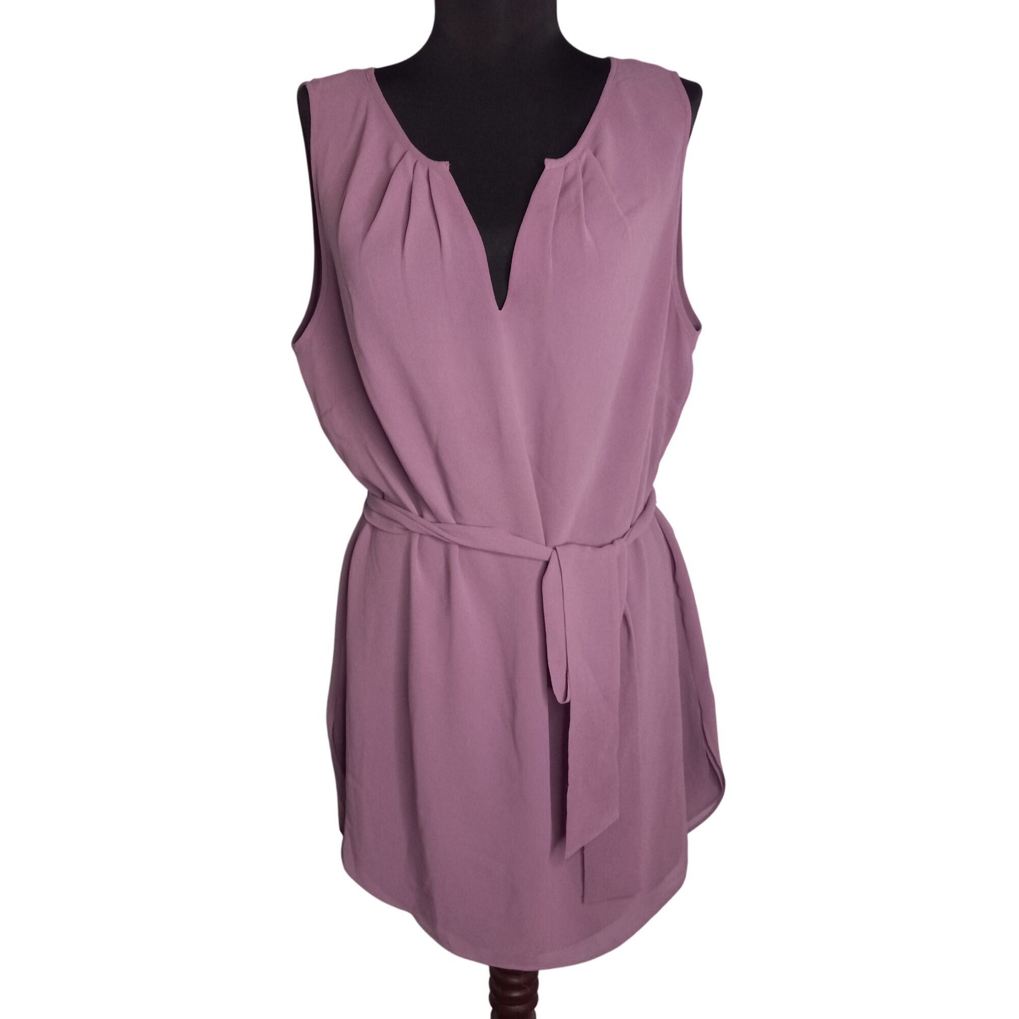 White House Black Market WHBM M Tunic Blouse Tank Top Purple Sleeveless Tie Waist Not Size M / US 6-8 / IT 42-44 - 1 Thumbnail