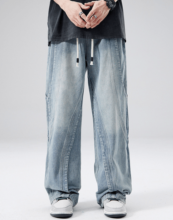 Japanese Brand Washed blue straight loose American drawstring jeans Size US 32 / EU 48 - 3 Thumbnail