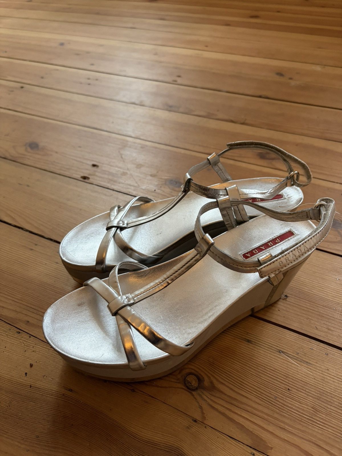 Prada Iconic Prada silver platform sandal Size US 7 / IT 37 - 3 Thumbnail