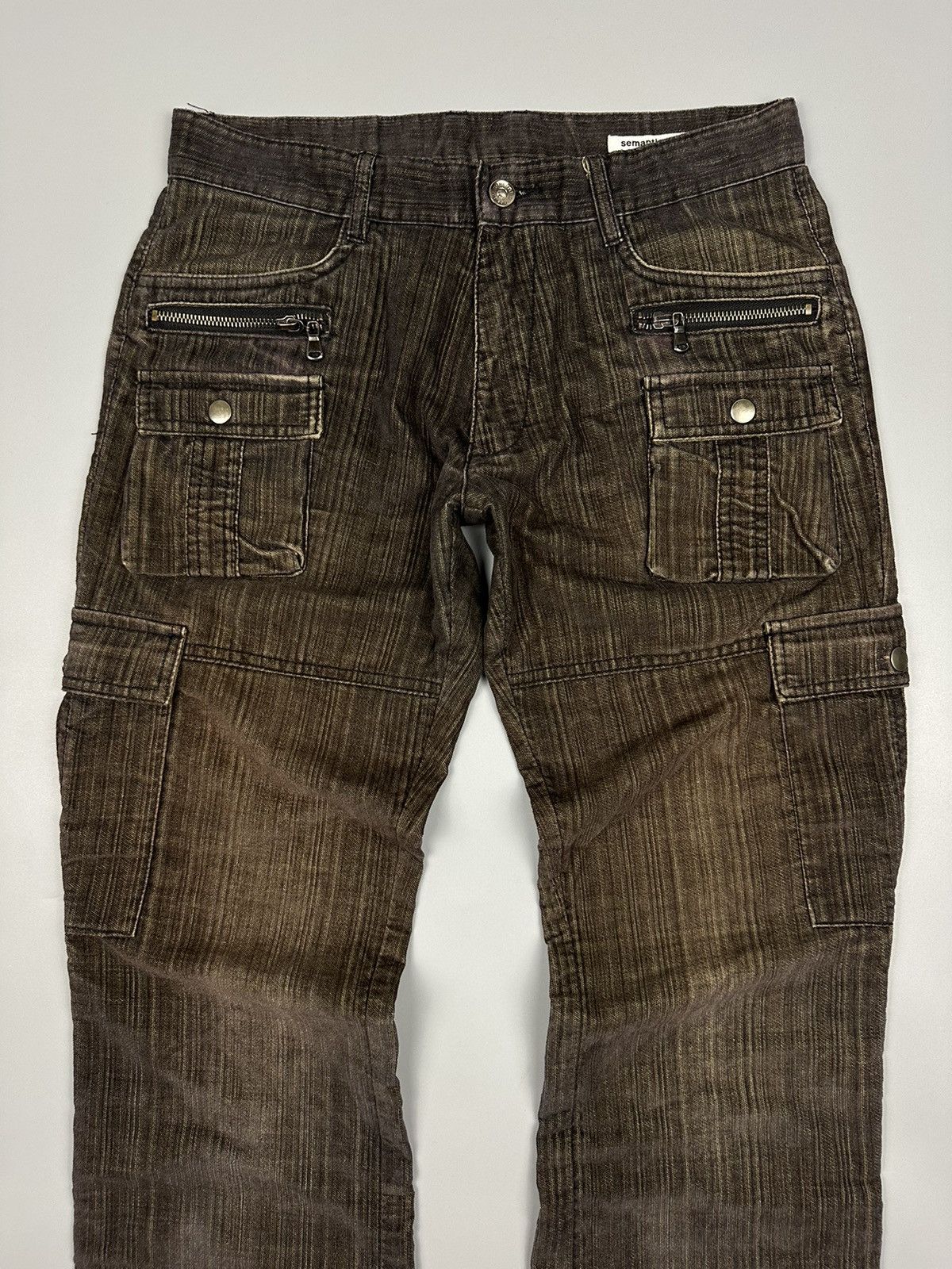 Japanese Brand × semanticdesign Semantic Design Cargo Multipocket Zipper Suede Flared Pant Size US 31 - 3 Thumbnail