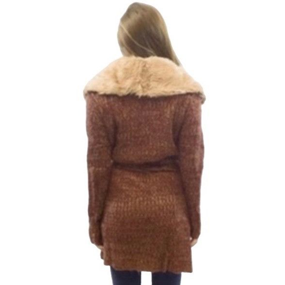 Other NWT Removable Faux Fur Trim Tie Waist Long Rust Cardigan Kni Size S / US 4 / IT 40 - 4 Thumbnail