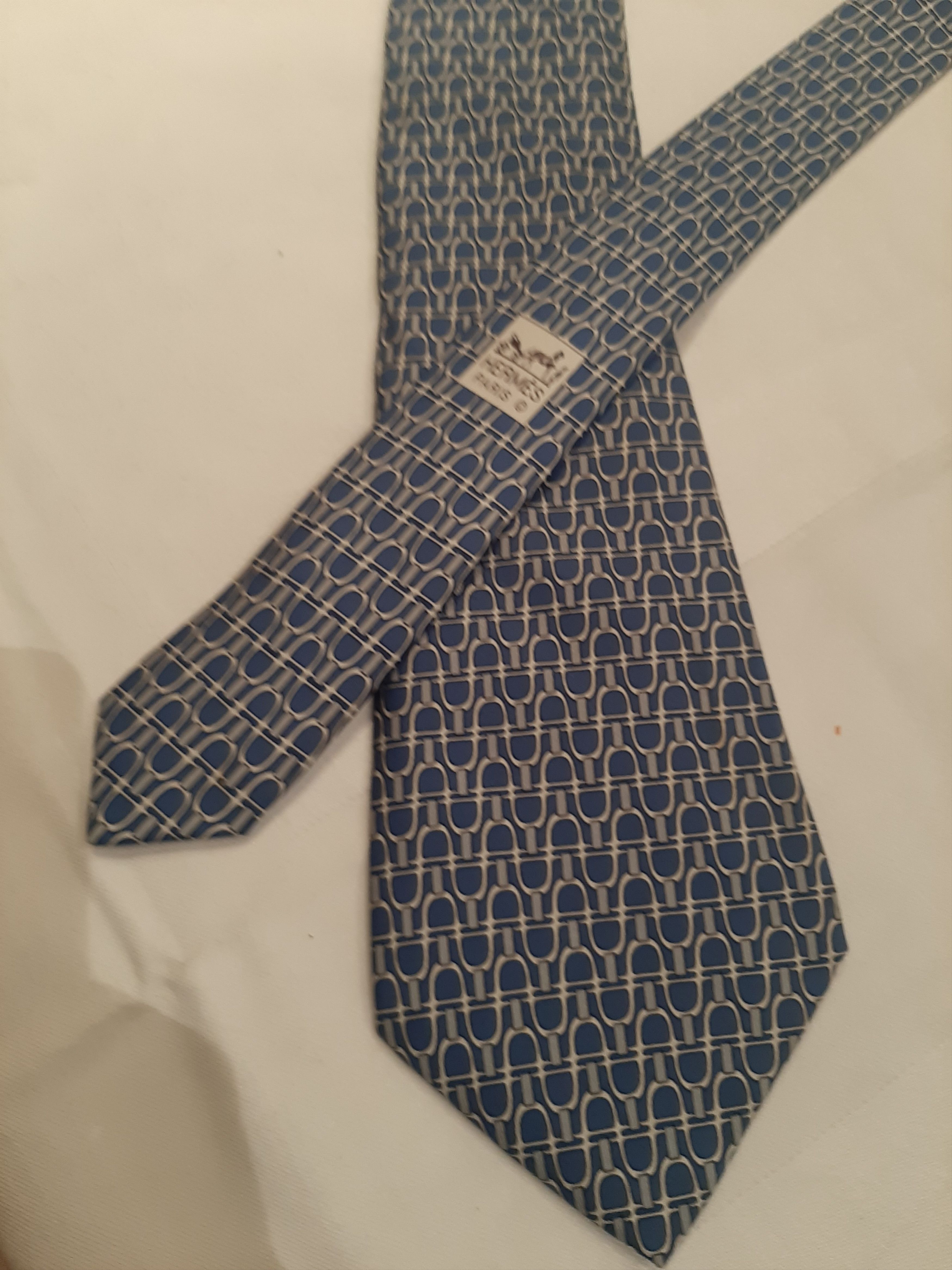 Hermes Vintage Hermès Silk Tie Blue Geometric pattern Vintage 8cm Size ONE SIZE - 2 Thumbnail