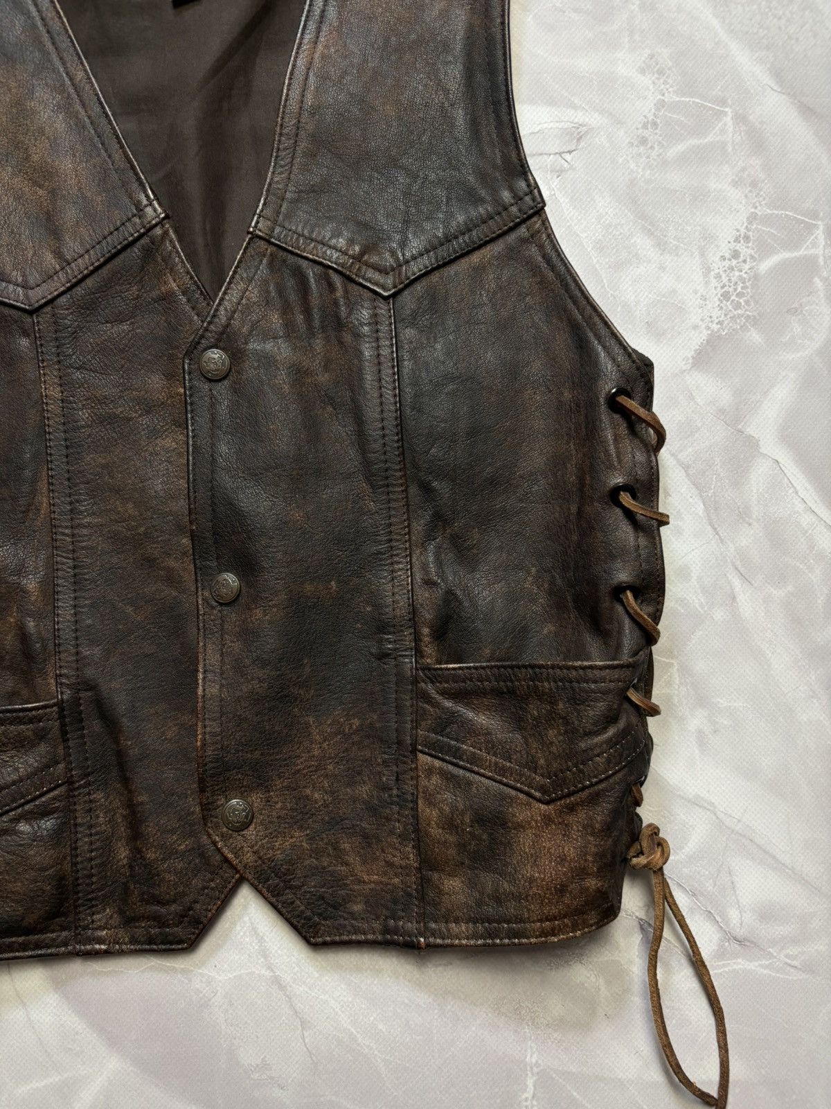 Cowboy Equipment Santa Fe Leather Vest Distressed Cowboy Western Lace-up Size M / US 6-8 / IT 42-44 - 4 Thumbnail