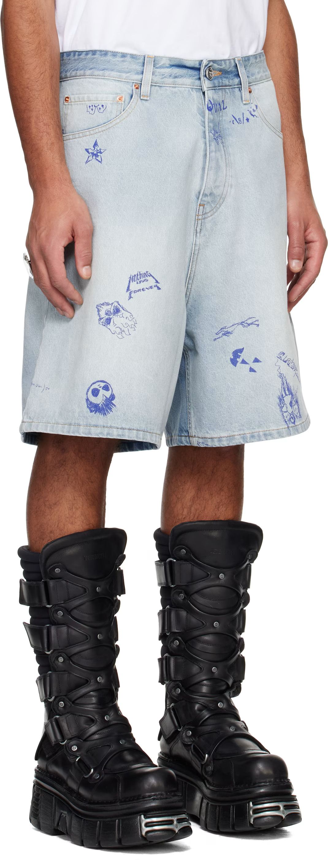 Vetements o1h1sh10525 Scribbled Denim Shorts in Light Blue Size US 34 / EU 50 - 4 Thumbnail