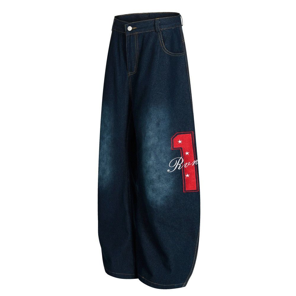 Jean American street style star embroidered pocket curved jeans Size US 32 / EU 48 - 2 Thumbnail