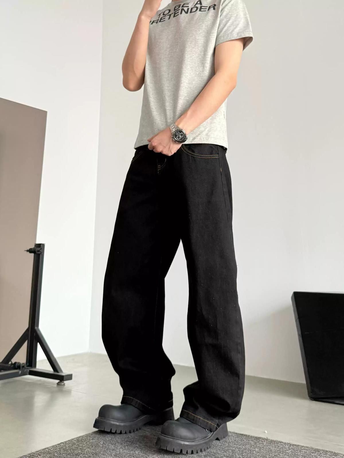 Other Black Wide-Leg Denim Jeans Size US 32 / EU 48 - 2 Thumbnail