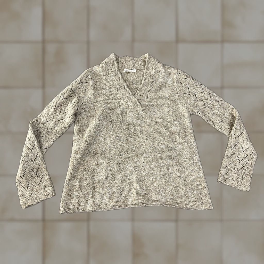 Coldwater Creek Coldwater Creek Sweater Adult Small Beige V-Neck Pullover Pointelle Long Sleeve Knit Womens Size S / US 4 / IT 40 - 1 Thumbnail