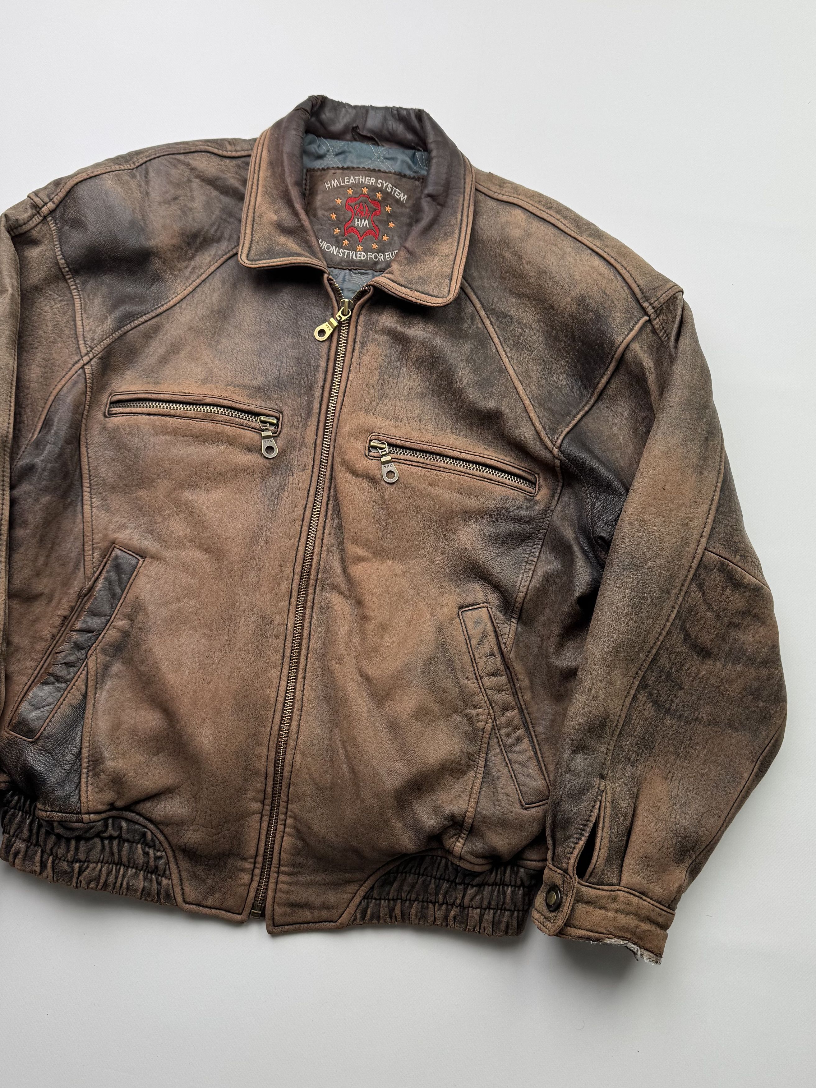 Vintage Vintage Thrashed Faded Leather Bomber Jacket B566(V10)E2 Size US XL / EU 56 / 4 - 3 Thumbnail