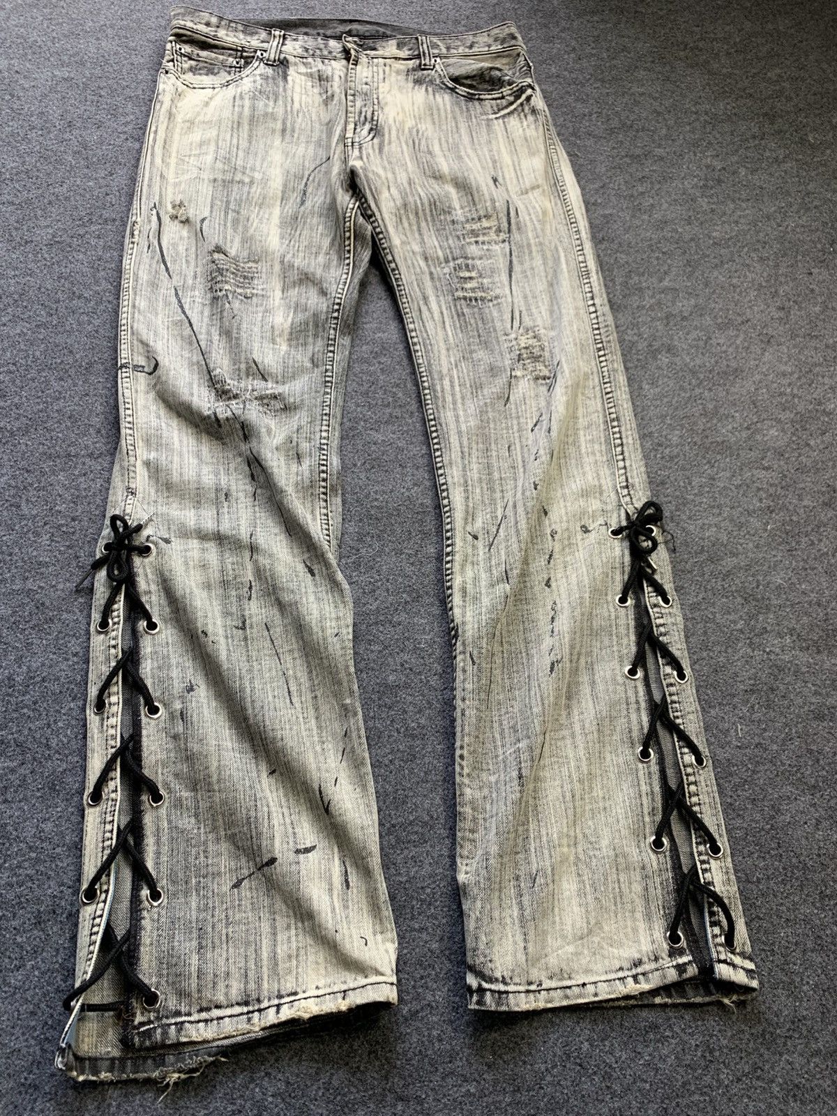 Le Grande Bleu (L.G.B.) Lace up flared splater vkei style japanese brand Size US 34 / EU 50 - 9 Thumbnail