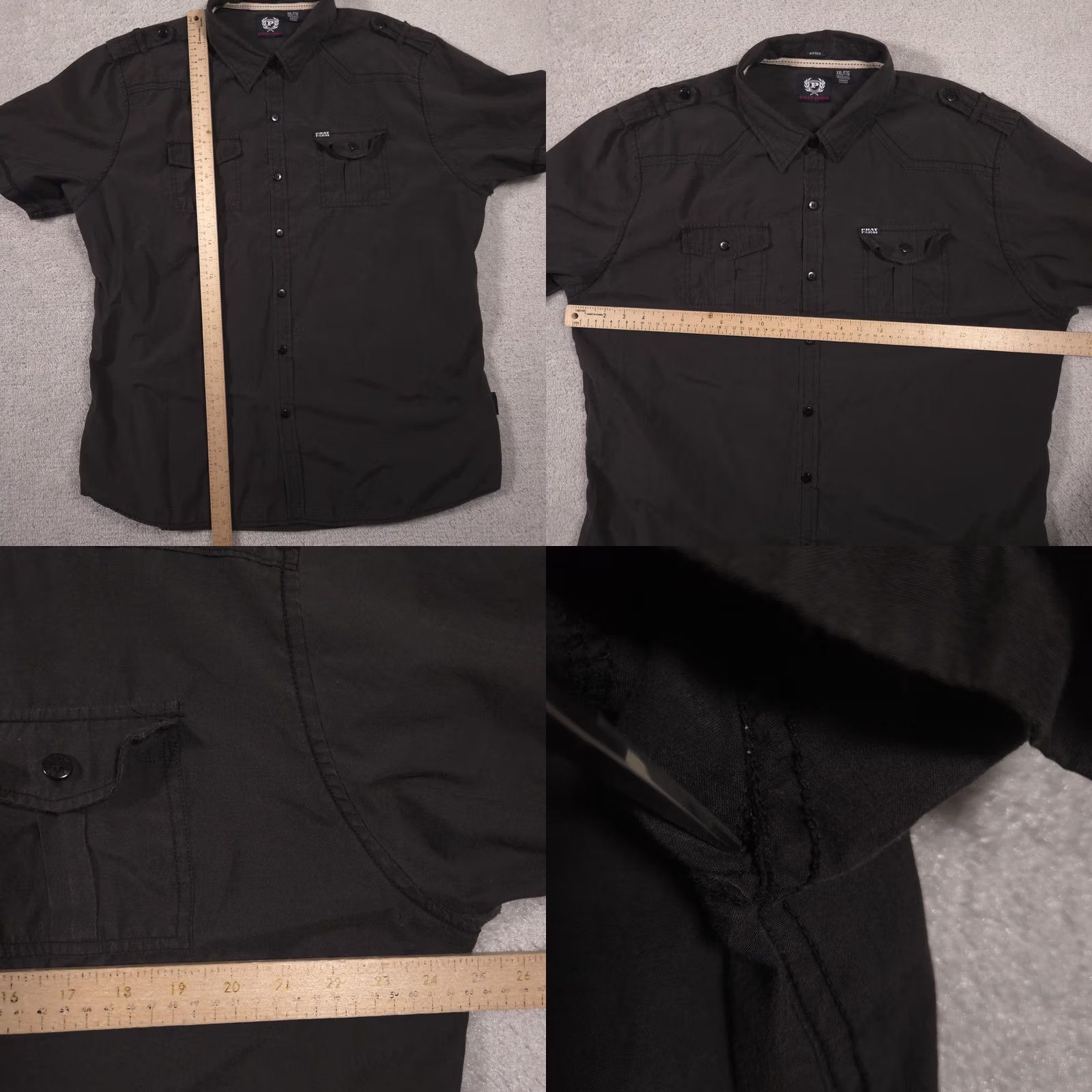 Phat Farm Phat Farm Shirt Mens 2XL Black Solid Button Front Short Sleeve Fitted Casual Size US XXL / EU 58 / 5 - 8 Thumbnail