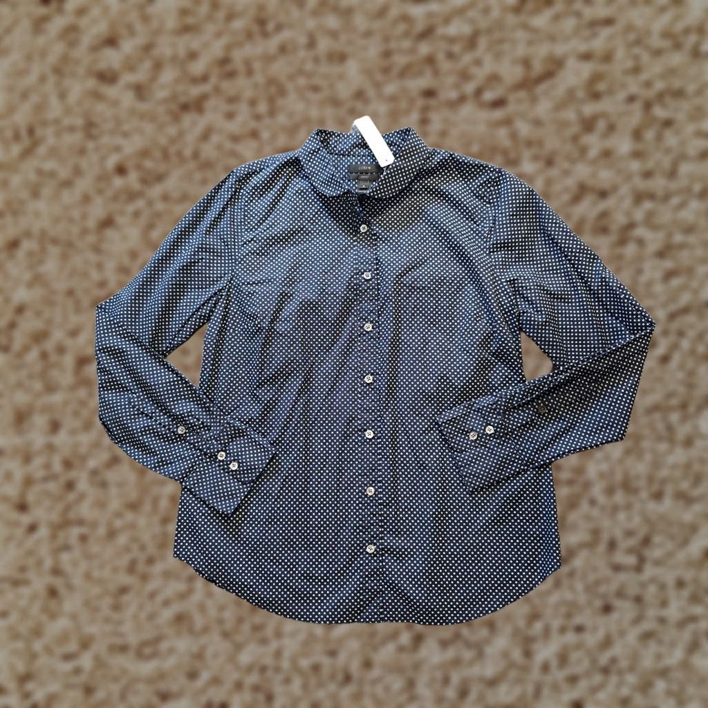 J.Crew J.CREW Top Womens Size 12 Button-Up Long Sleeve Blue White Dotted Casual Shirt Dressy Career Capsule Regular Womens Size XL / US 12-14 / IT 48-50 - 1 Thumbnail