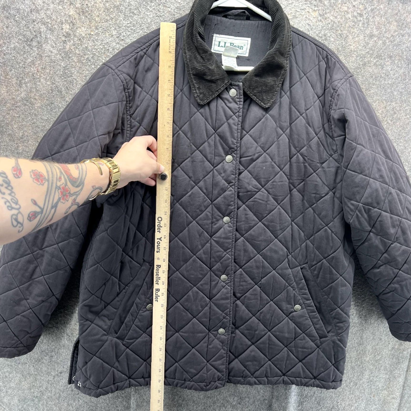 Vintage LL Bean Jacket Womens Large Gray Quilted Corduroy Collar Snap Insulated Coat Size L / US 10 / IT 46 - 5 Thumbnail