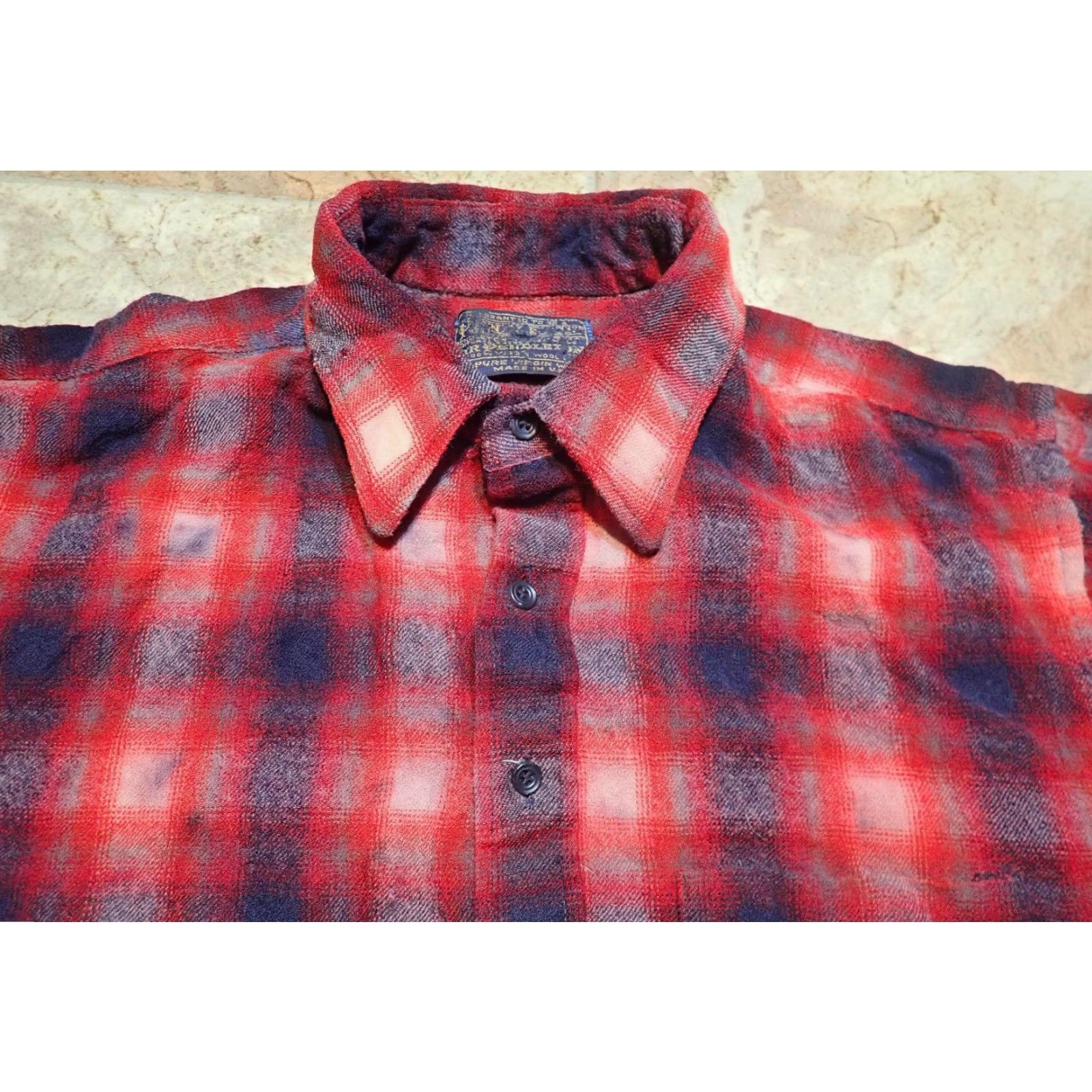 Pendleton VINTAGE Pendleton SHIRT M USA 60's shadow plaid ombré distressed wool 60s USA Shadow Plaid Size US M / EU 48-50 / 2 - 5 Thumbnail