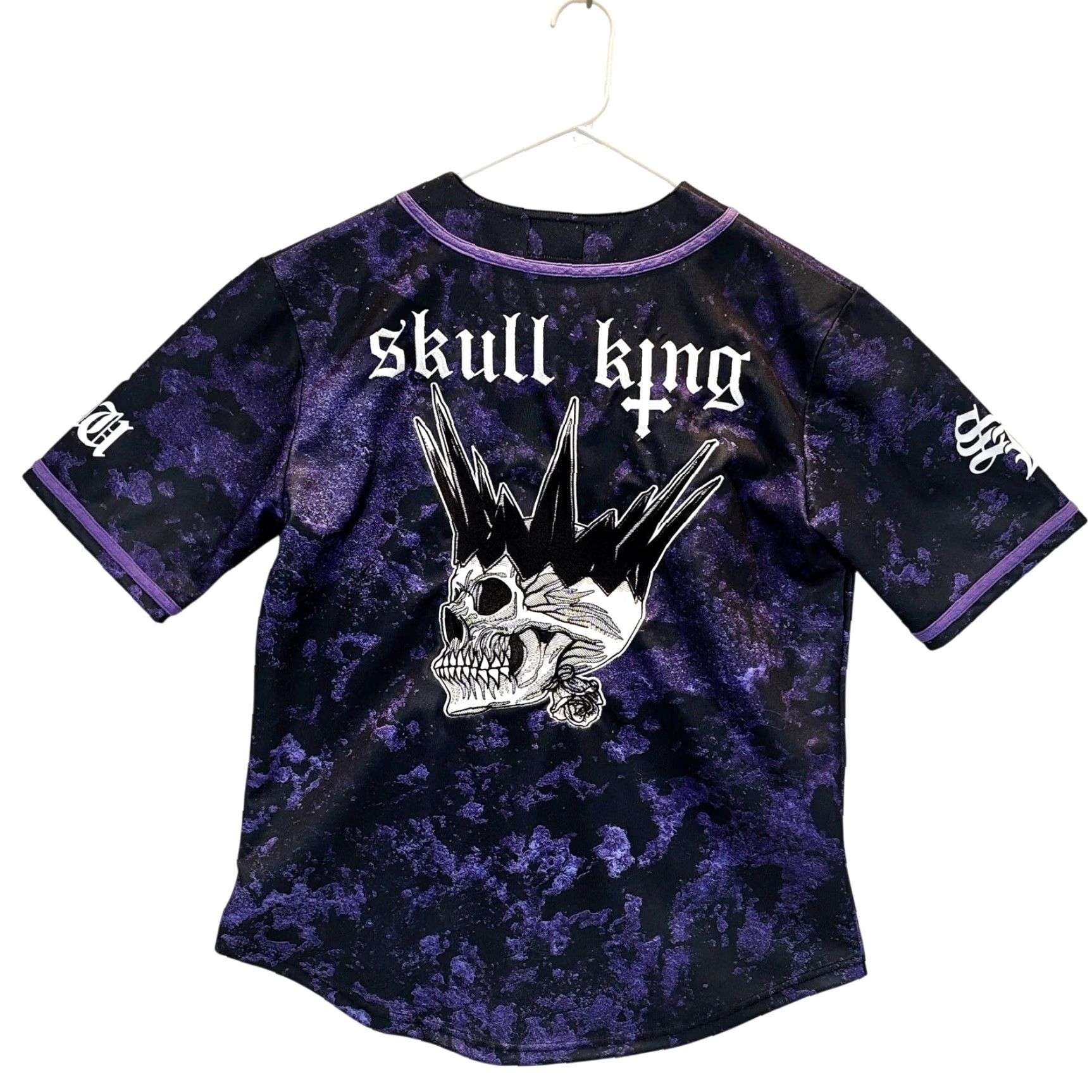 Vintage Sullivan King x Kai Wachi Jersey Shirt Small Purple Black Skull King Button Up Phosphorescent? Wait no. Size US S / EU 44-46 / 1 - 2 Thumbnail