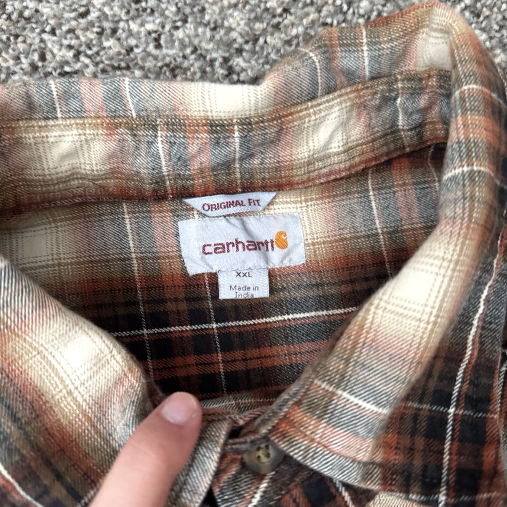VINTAGE Carhartt Flannel Shirt Mens XXL Orange Plaid Soft Relaxed Fit