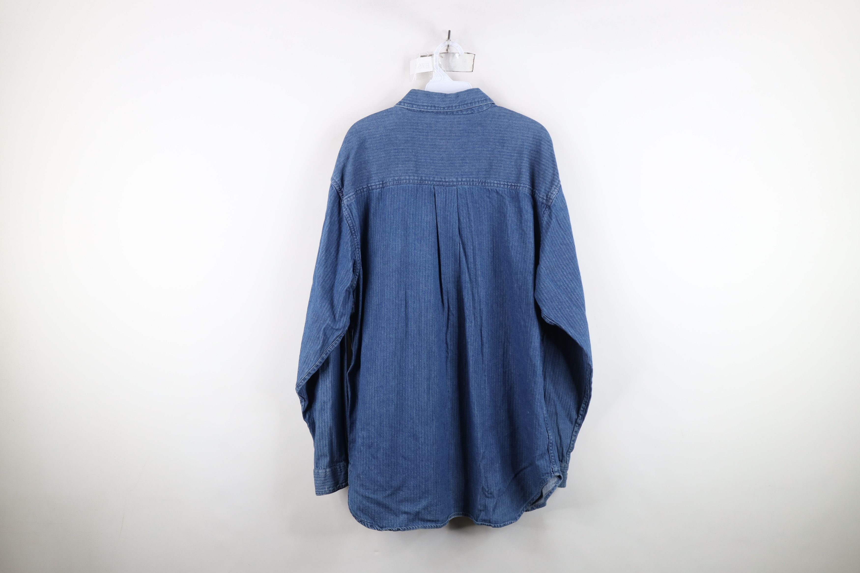 Vintage Vintage 90s Streetwear Striped Denim Jean Button Down Shirt Size US L / EU 52-54 / 3 - 9 Thumbnail