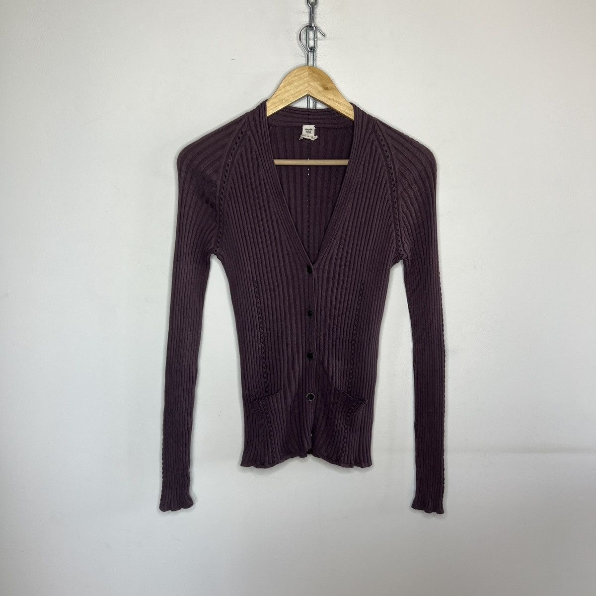 Hermes Hermes Cashmere Sweater Cardigan Ribbed Purple Size S / US 4 / IT 40 - 1 Thumbnail