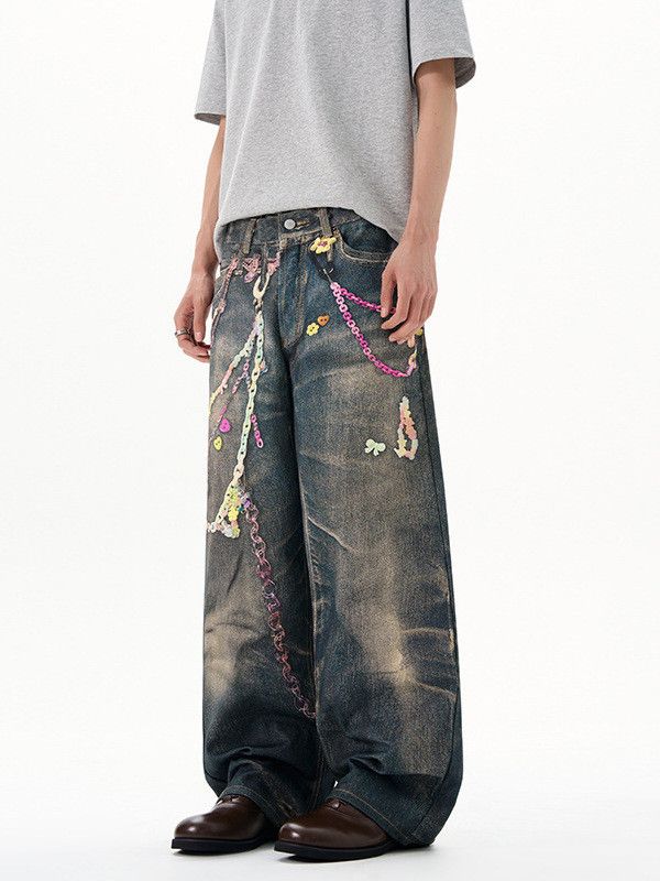 Vintage Men's Candy Chain Print Distressed Street Jeans Size US 32 / EU 48 - 3 Thumbnail