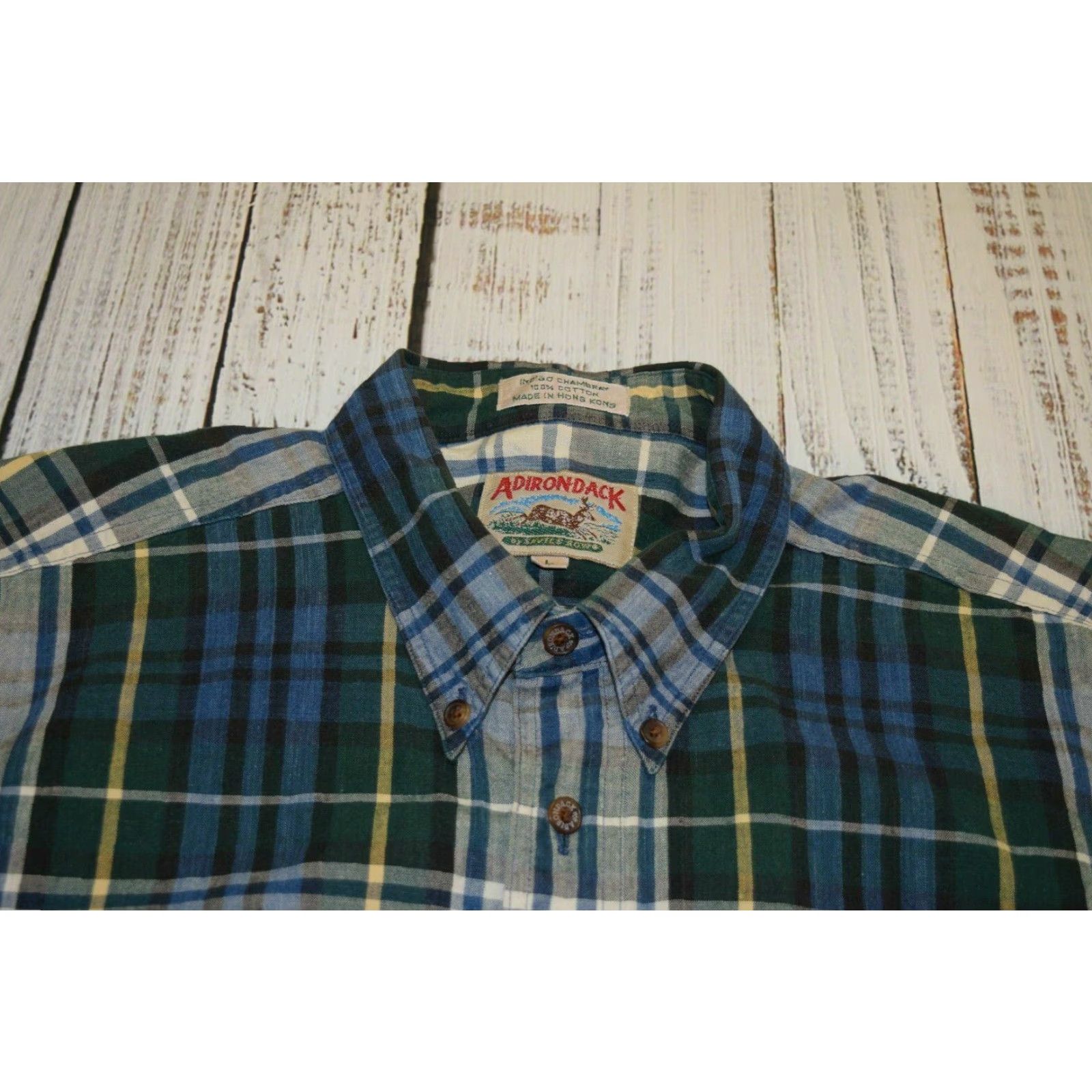 Vintage VINTAGE Adirondack Savile Row Cotton Mountain Chambray Shirt Large Mens Shirt Adult Large Green Indigo Chambray 1990s Mens Size US L / EU 52-54 / 3 - 5 Thumbnail
