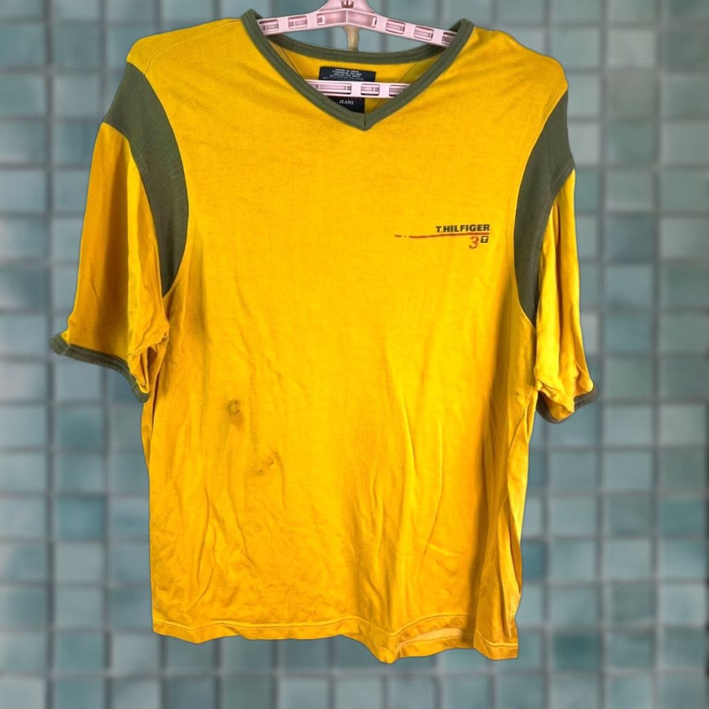 Tommy Hilfiger Tommy Hilfiger HS Jersey T-Shirt Mens XL Yellow Distressed Vintage Jersey Striped Embroidered Logo 5 Seconds of Summer Womens? Size US XL / EU 56 / 4 - 1 Thumbnail