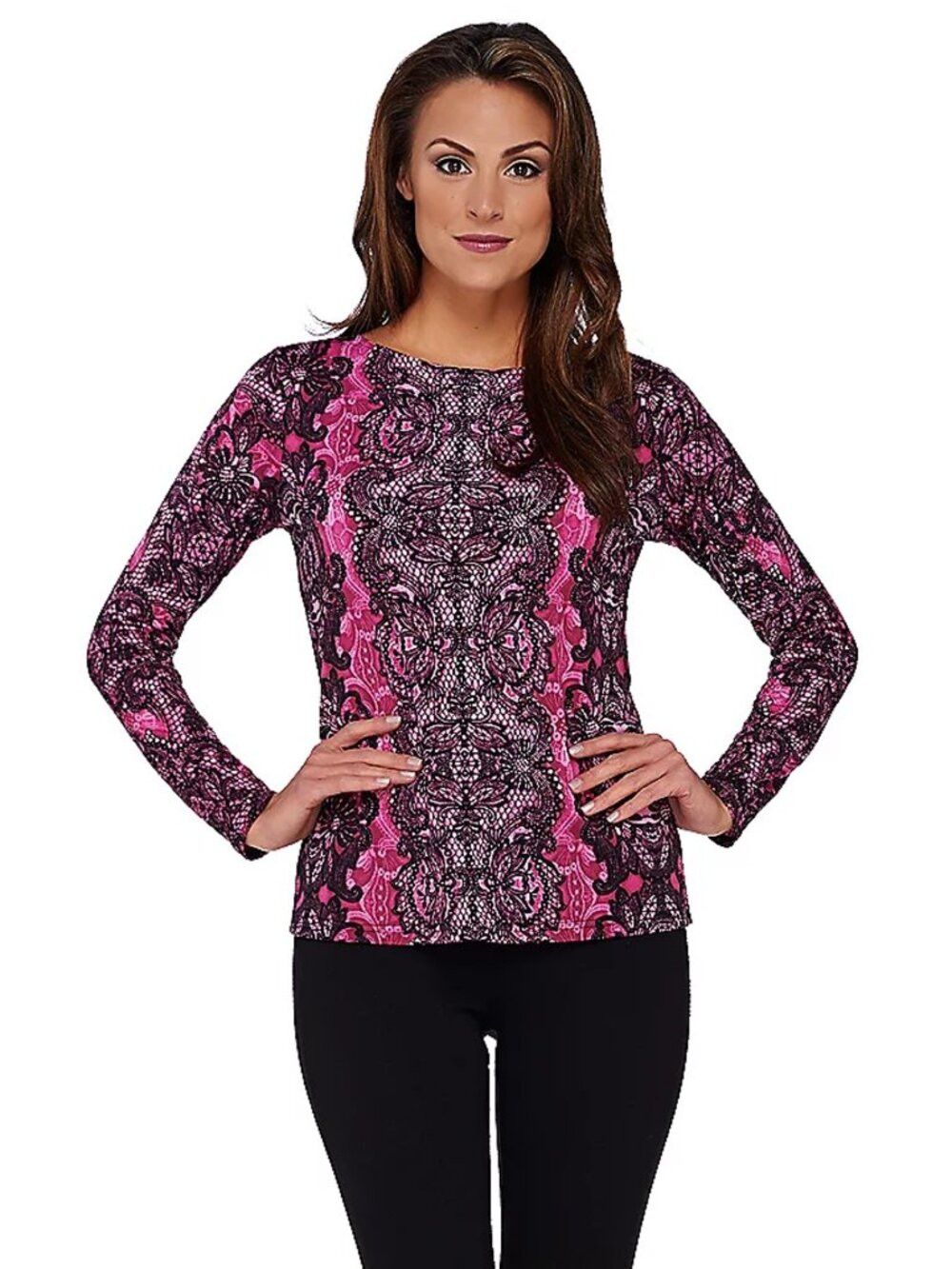 Bob Mackie NWT New Bob Mackie Placement Print Lace Pullover Top Blouse Size XL / US 12-14 / IT 48-50 - 1 Thumbnail