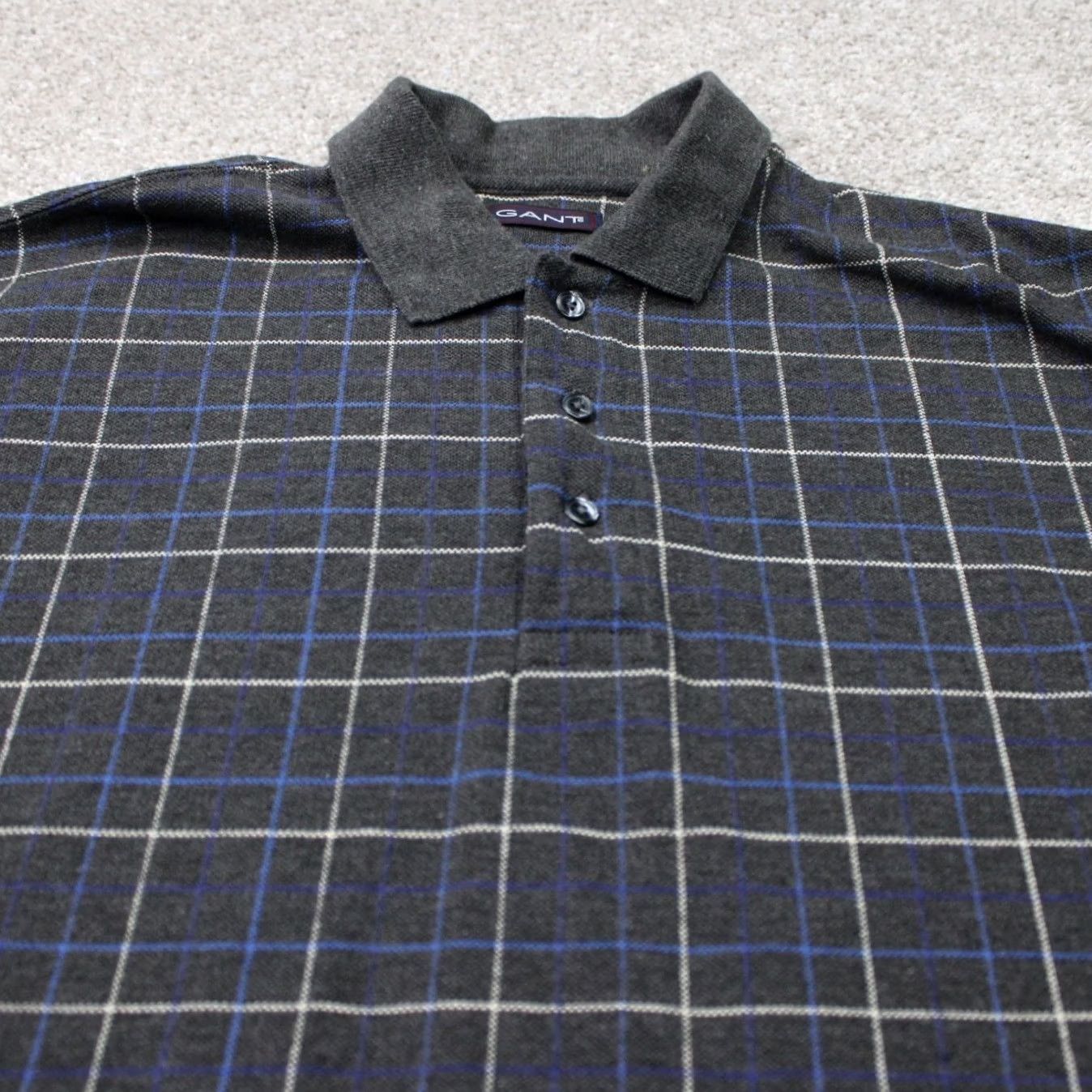 Gant GANT Polo Shirt Men M Gray/Blue Checkered 100% Cotton Short Sleeve Pullover Size US M / EU 48-50 / 2 - 4 Thumbnail