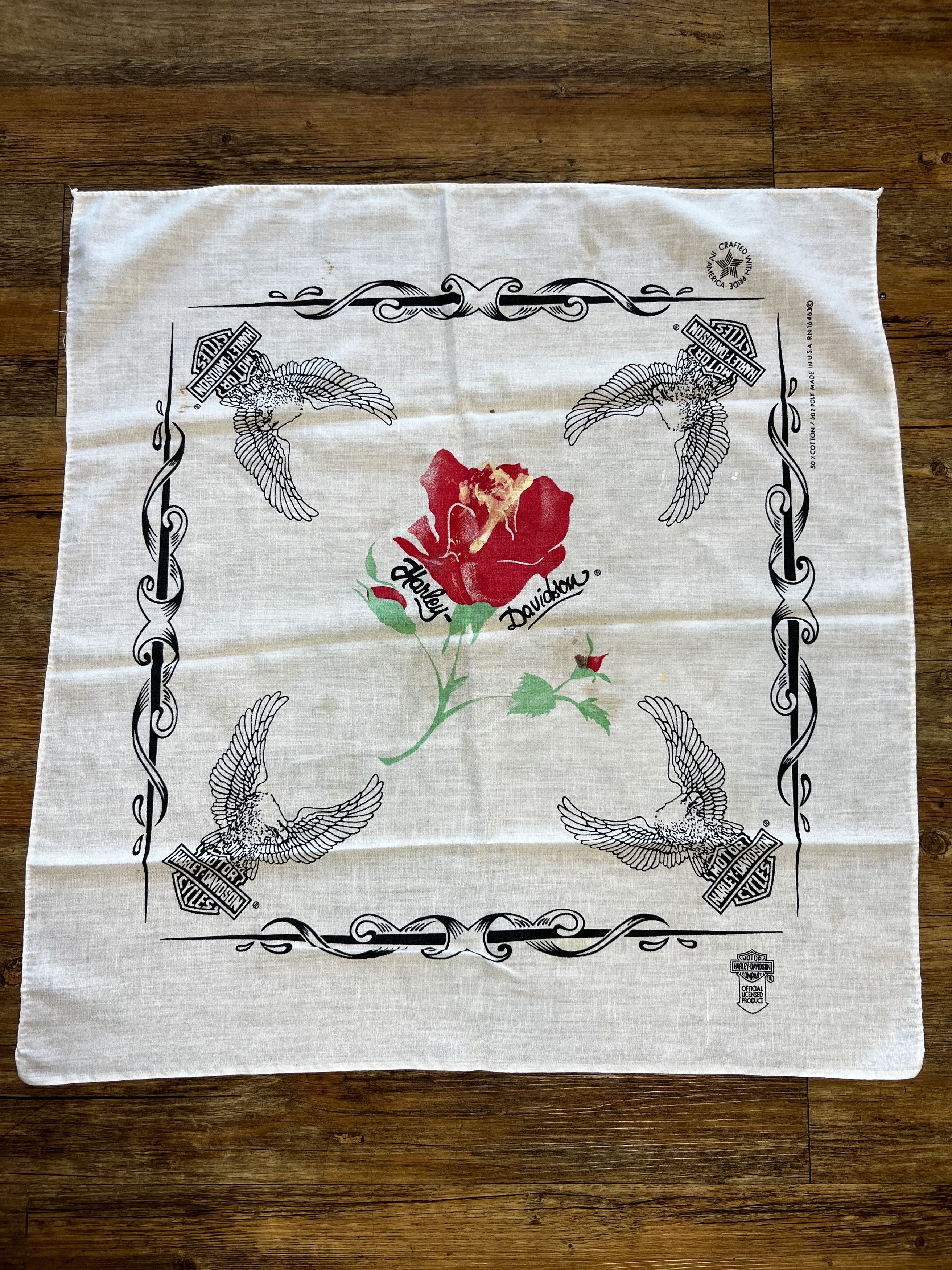 Harley Davidson Vintage 80's Harley Davidson Rose Upwing Eagle Logo Bandana Size ONE SIZE - 1 Thumbnail