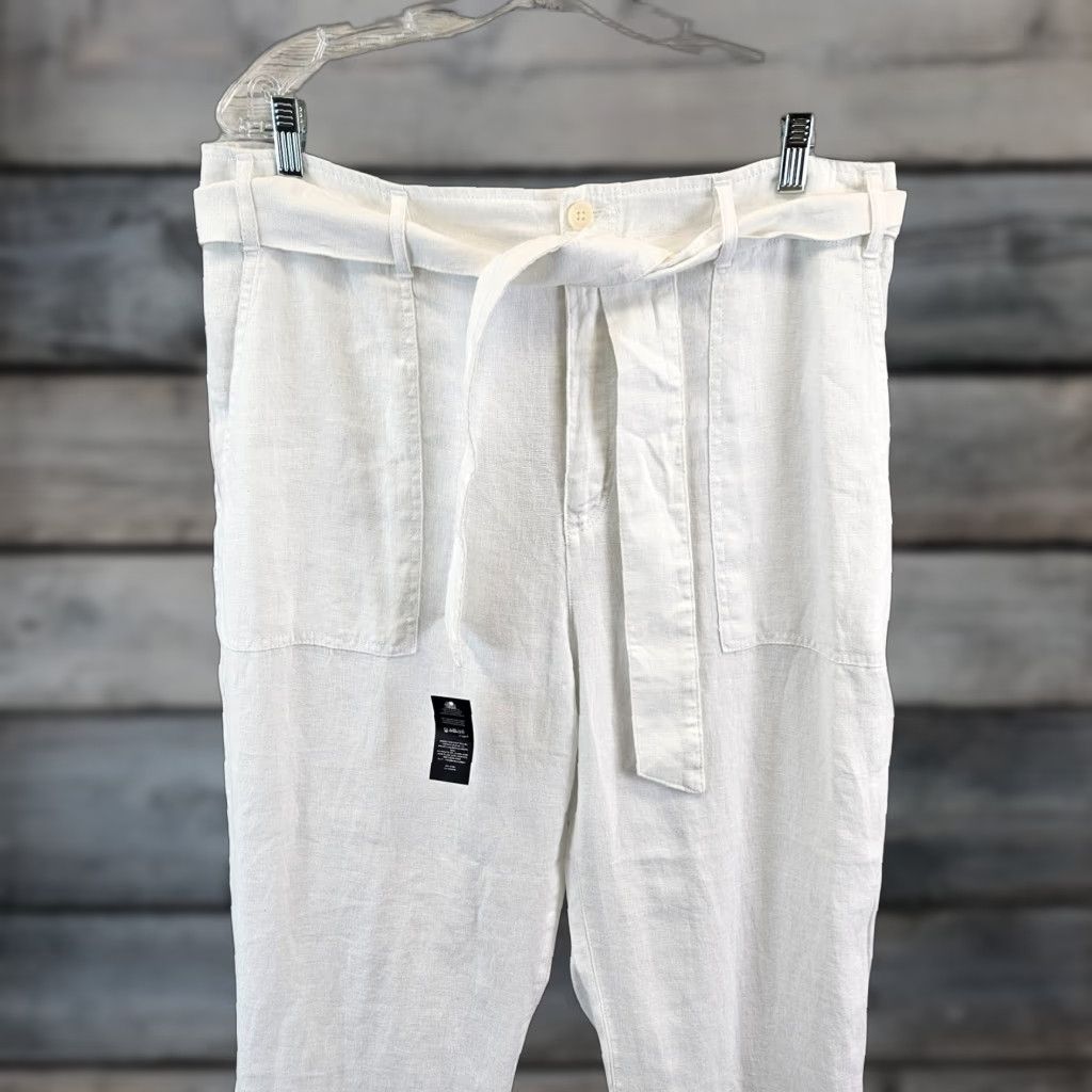 Ralph Lauren Lauren Ralph Lauren Womens Linen Cropped Pants Sz 14 White High Rise Belted Size 36" / US 14 / IT 50 - 1 Thumbnail