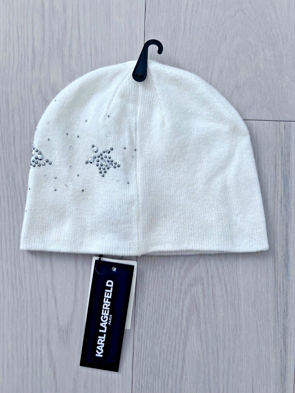 Karl Lagerfeld Karl Lagerfeld Paris Knit Beanie Star Rhinestone Ivory Size ONE SIZE - 3 Thumbnail