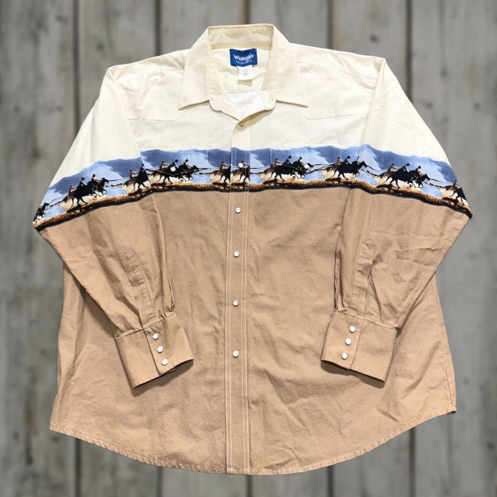 Wrangler VINTAGE Wrangler Shirt Western Pearl Snap Long Sleeve Mens 2XL Distressed Themed Shirt Size US XXL / EU 58 / 5 - 1 Thumbnail