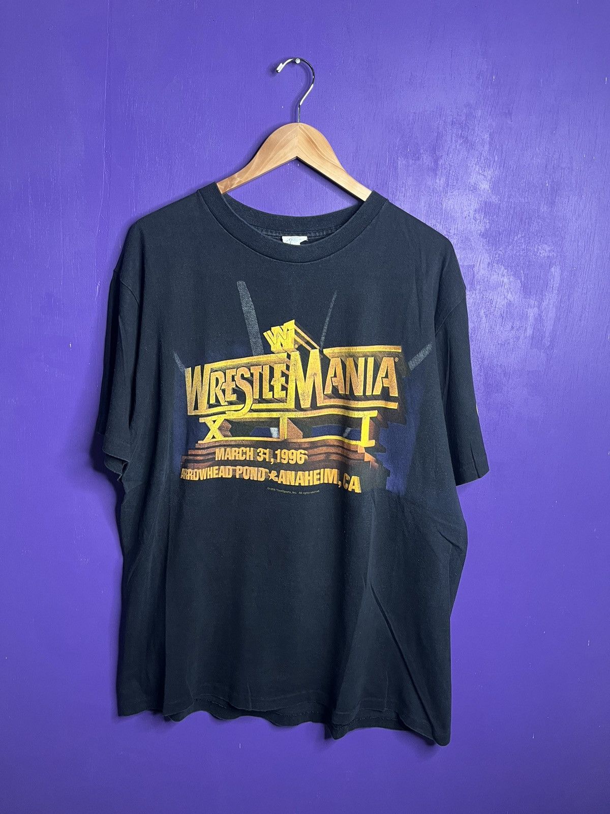 image of Made In USA x Vintage 1996 Wrestlemania Tour Crew Member T-Shirt in Black, Men's (Size XL)