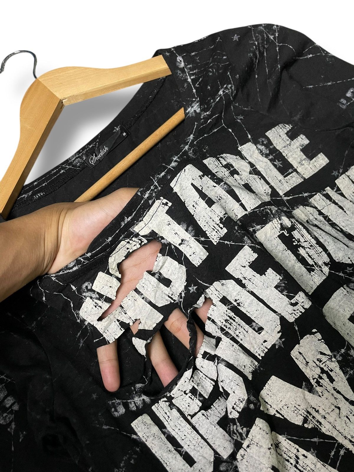Japanese Brand SWELISH Punk Grunge Distressed Cut Tshirt (74) Size M / US 6-8 / IT 42-44 - 7 Thumbnail