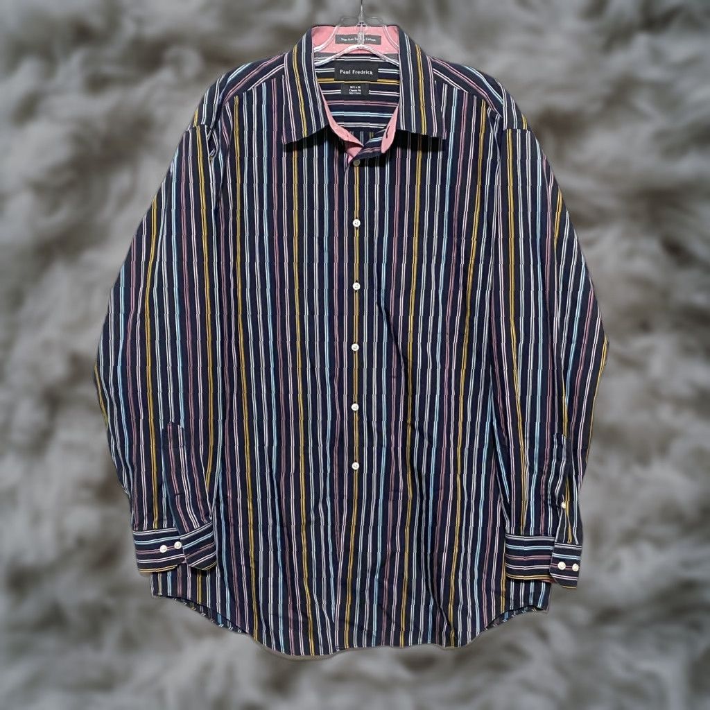Paul Fredrick Classic Fit Striped Button Shirt Men 16.5 34 Business  Professional