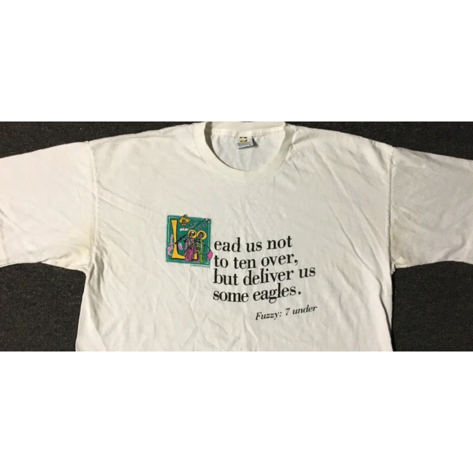 Vintage VINTAGE 90s Golf Lead Us Not To Ten Over Faded Shirt XL Funny Bible Verse God Grunge Shirt Mens XL White Tee Size US XL / EU 56 / 4 - 5 Thumbnail