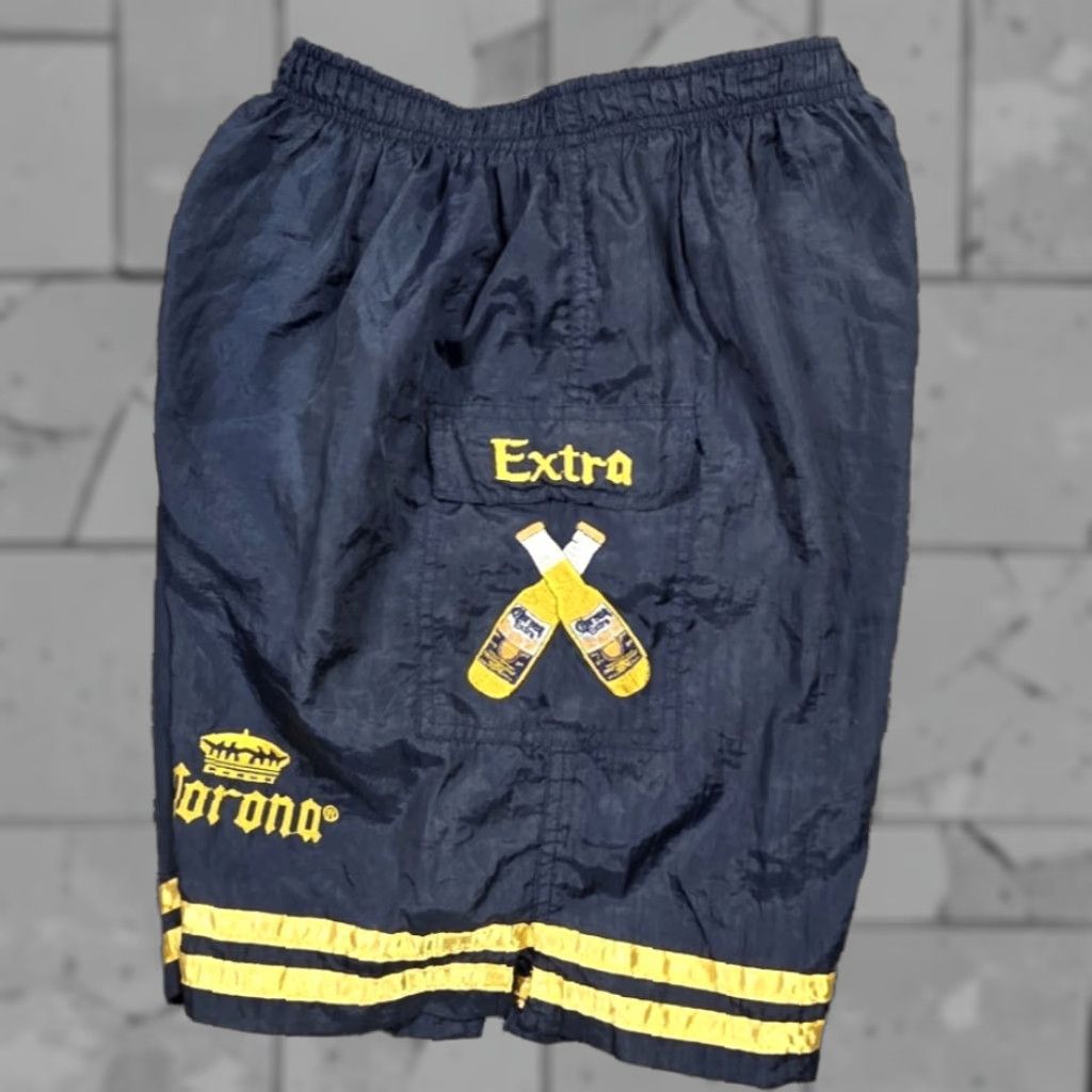 Vintage VINTAGE Corona Extra Beer Embroidered Cargo Swim Trunks M Navy Blue Gold Cerveza Rare Size US 31 - 1 Thumbnail