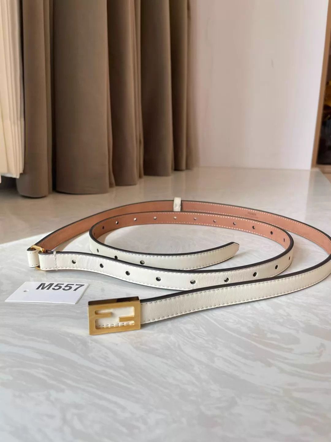 Fendi FENDI women's white leather FF studded belt Size ONE SIZE - 2 Thumbnail