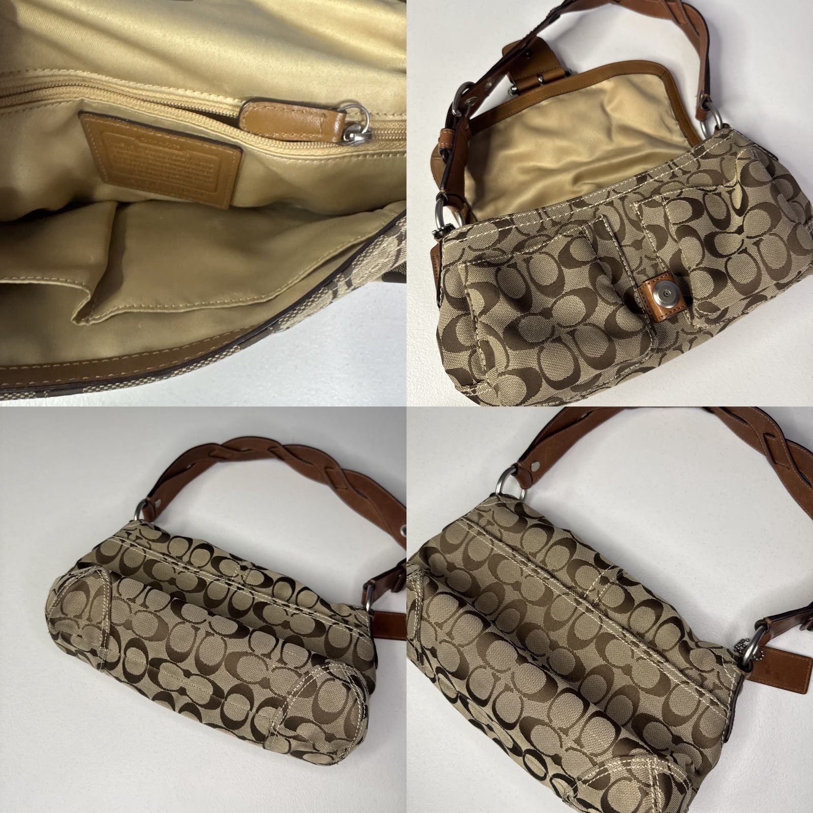 Coach Coach SoHo Y2K Shoulder Bag Brown Leather Jacquard Signature Print Purse Flap Size ONE SIZE - 8 Thumbnail
