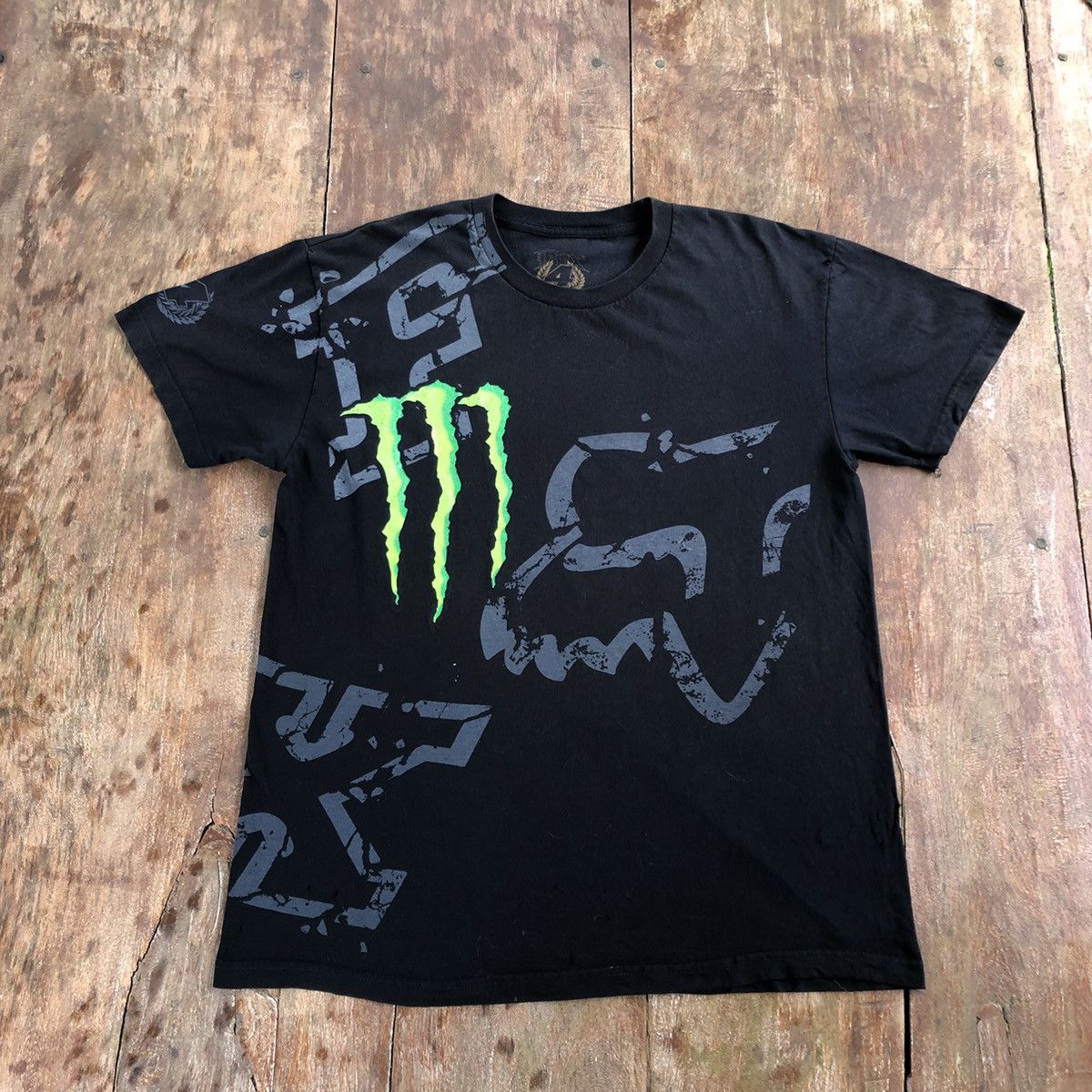 image of Fox X Monster Energy Collaboration Distress T Shirt in Black, Men's (Size Large)