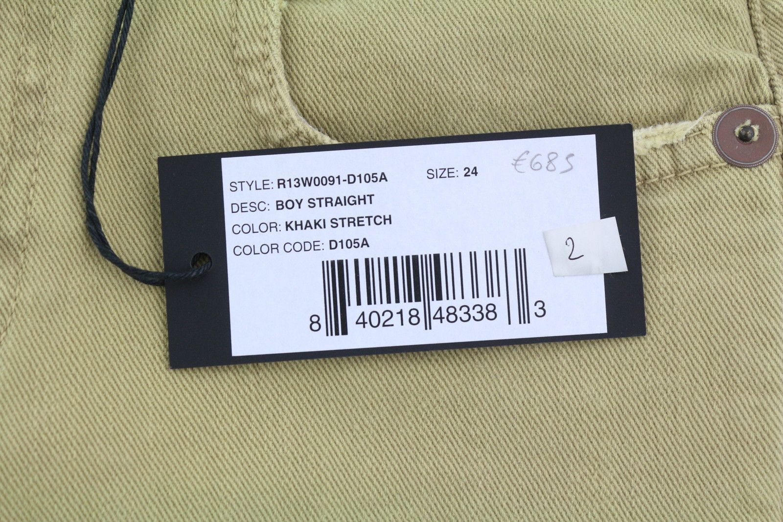 R13 BOY STRAIGHT 24 Khaki Stretchy Washed Ankle Logo 86292 Size 24" / US 00 / IT 34 - 7 Thumbnail
