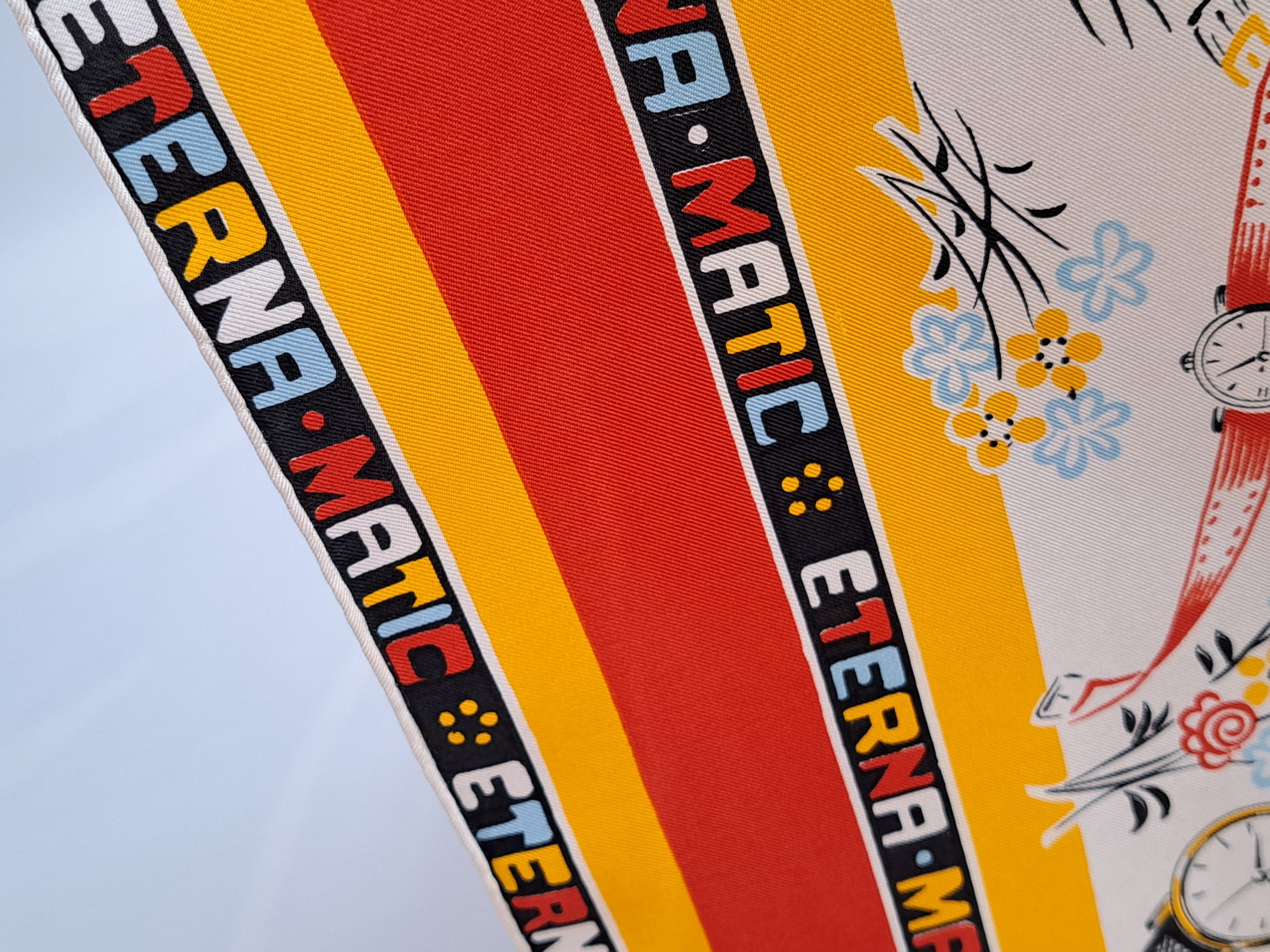 Designer × Vintage ETERNA MATIC vintage clock pattern silk scarf. Size ONE SIZE - 15 Thumbnail
