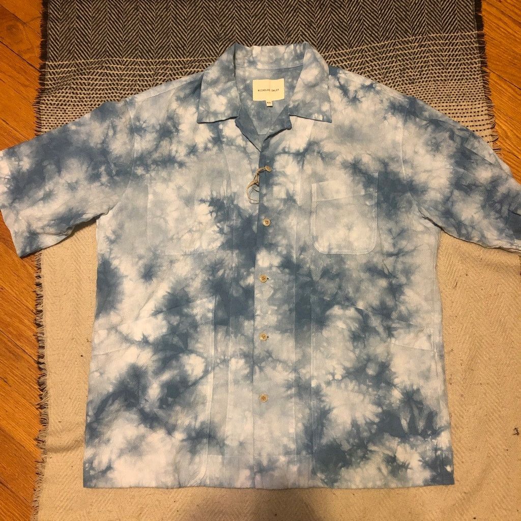 Nicholas Daley Beach Shirt Blue Tie-Dye Cotton Chore Pockets - 40/L NWT Size US L / EU 52-54 / 3 - 8 Thumbnail