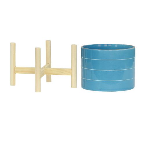 Designer × Homemade 8" STRIPED PLANTER W/ WOOD STAND, SKYBLUE Size US L / EU 52-54 / 3 - 3 Thumbnail