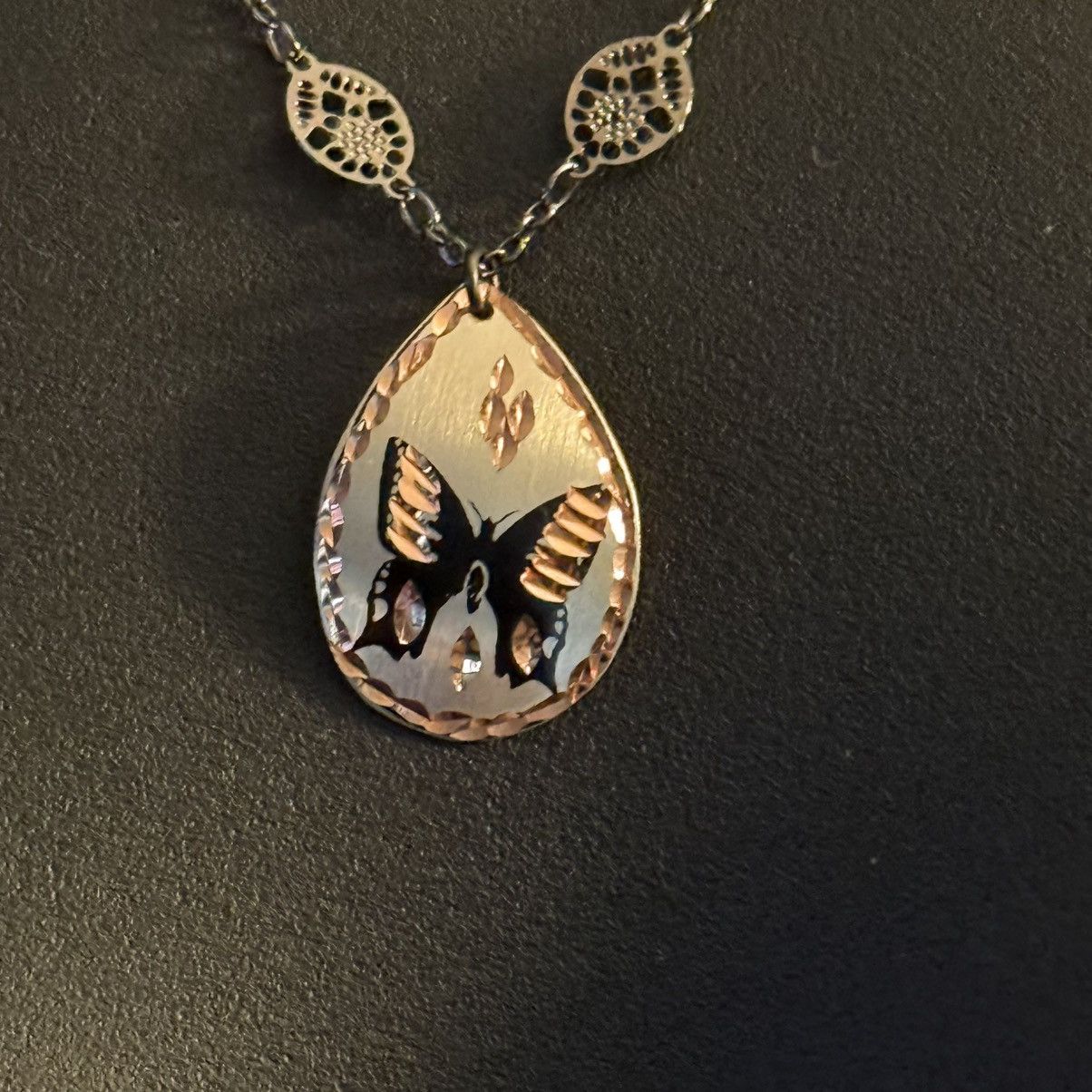 Other Silver tone two tone diamond cut butterfly pendant necklace Size ONE SIZE - 2 Thumbnail