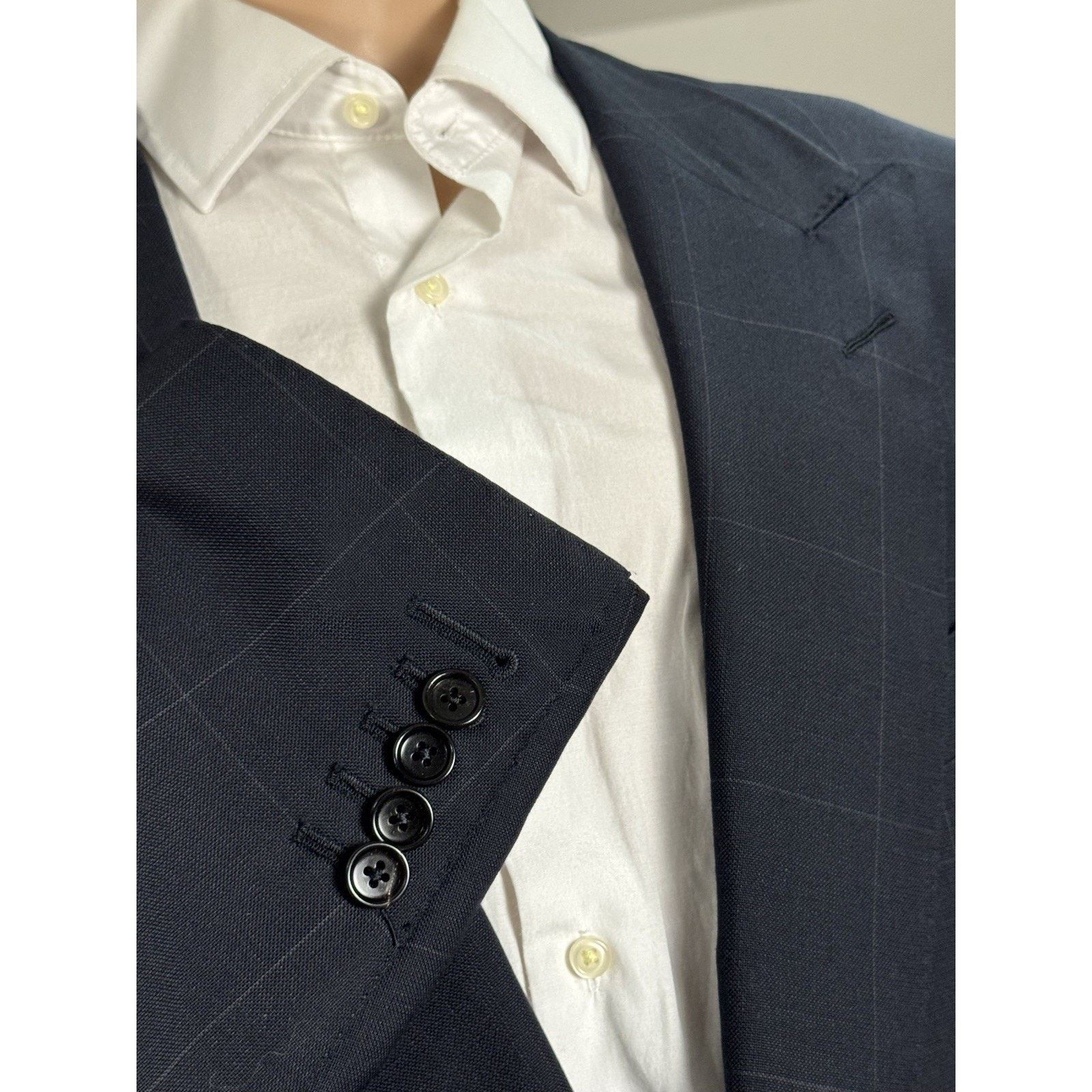 Tom Ford Tom Ford Navy Windowpane Suit 2 Pc Peak 58IT 48R US 39x30 Size 48R - 8 Thumbnail