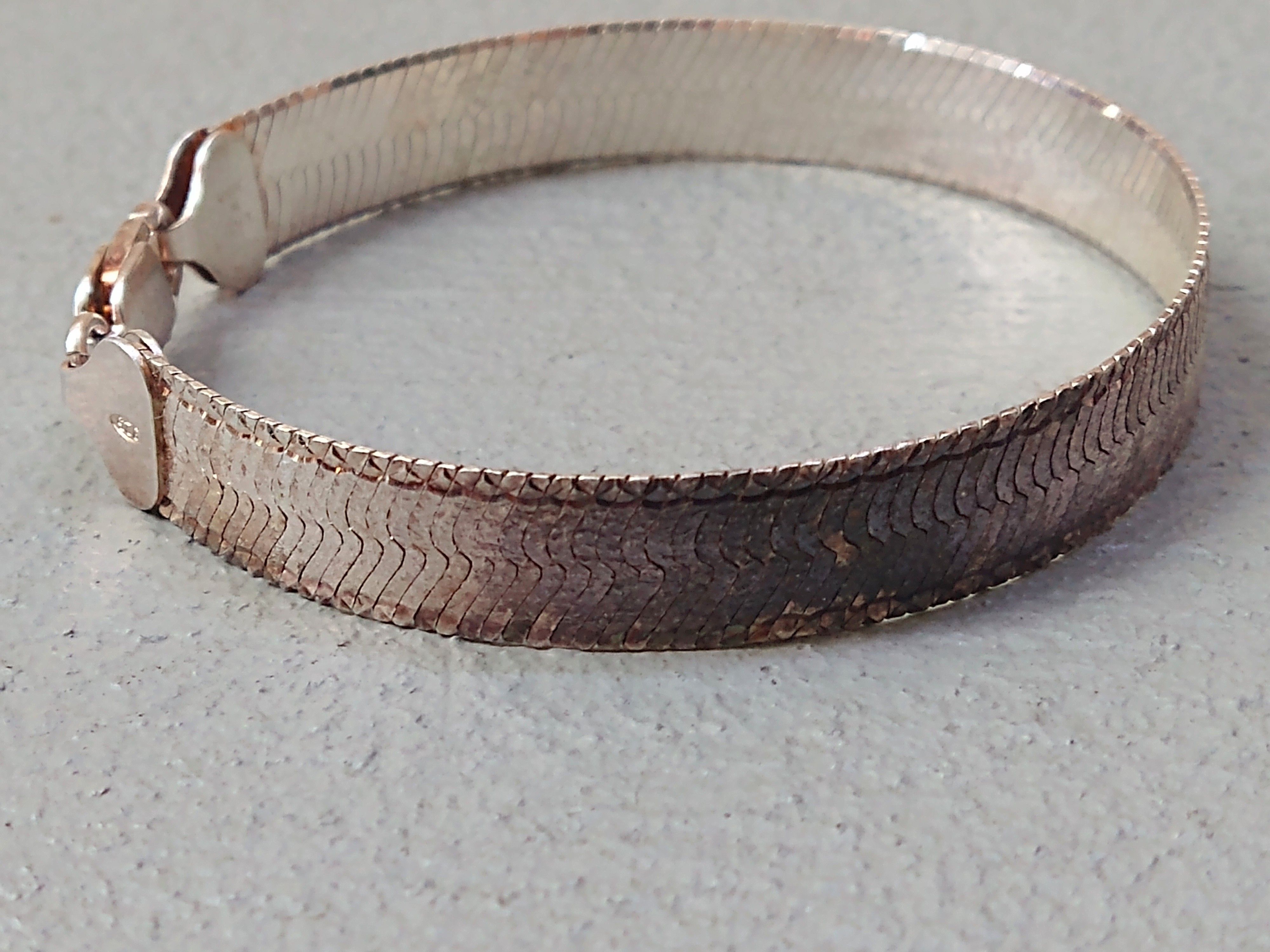 Vintage Sterling Silver Bracelet Herringbone Snake Chain