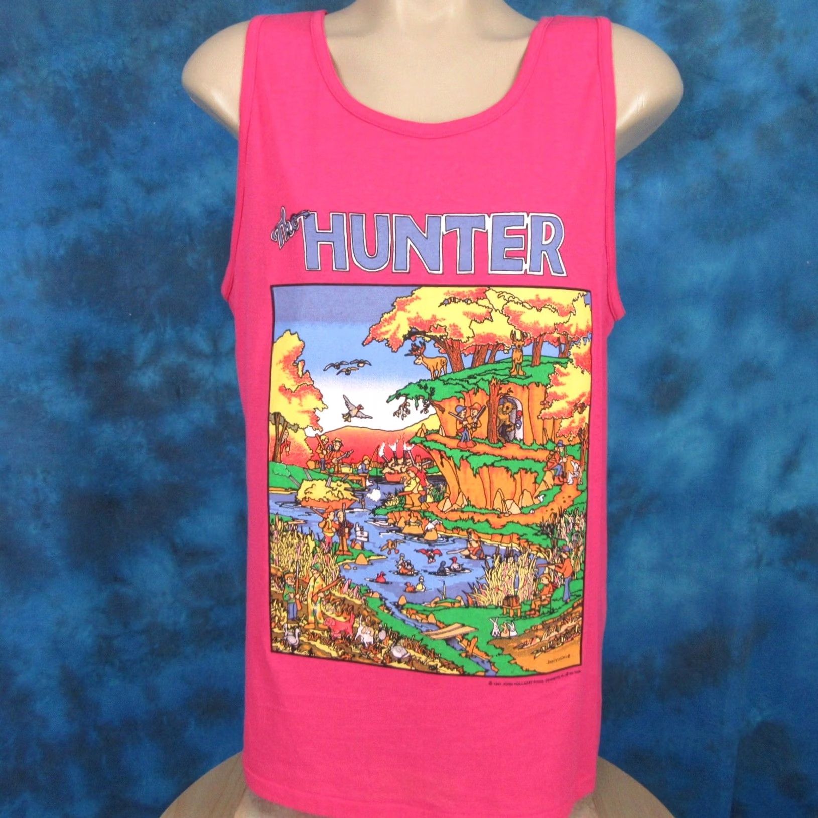 Hunter NOS vtg 90s THE HUNTER CARTOON T Shirt L Pink 80s 90s Deadstock Unbranded Mens Sleeveless Vintage Size US L / EU 52-54 / 3 - 2 Thumbnail