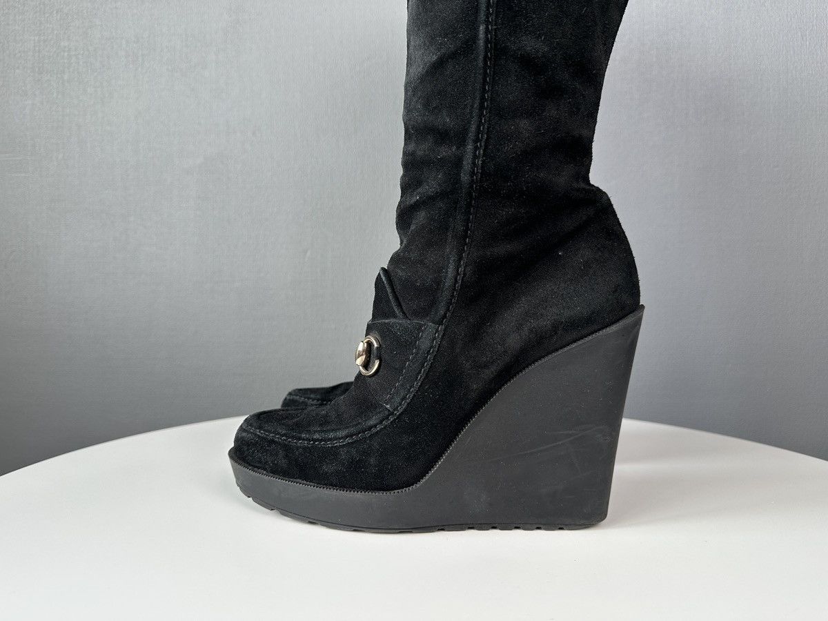 Gucci GUCCI Black Suede Horsebit Wedge Tall Boots Knee High EU 39 Size US 9 / IT 39 - 8 Thumbnail