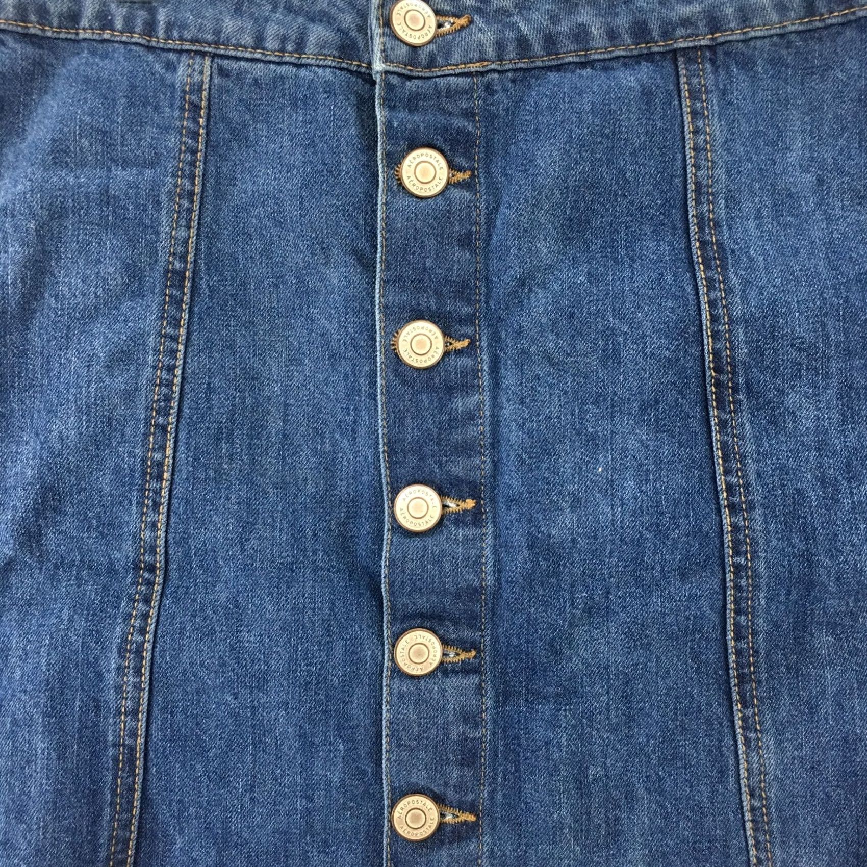 Vintage Aero High Rise Button Fly Mini Skirt Womens 8 Blue Denim Medium Wash Flat Front Size 30" / US 8 / IT 44 - 2 Thumbnail